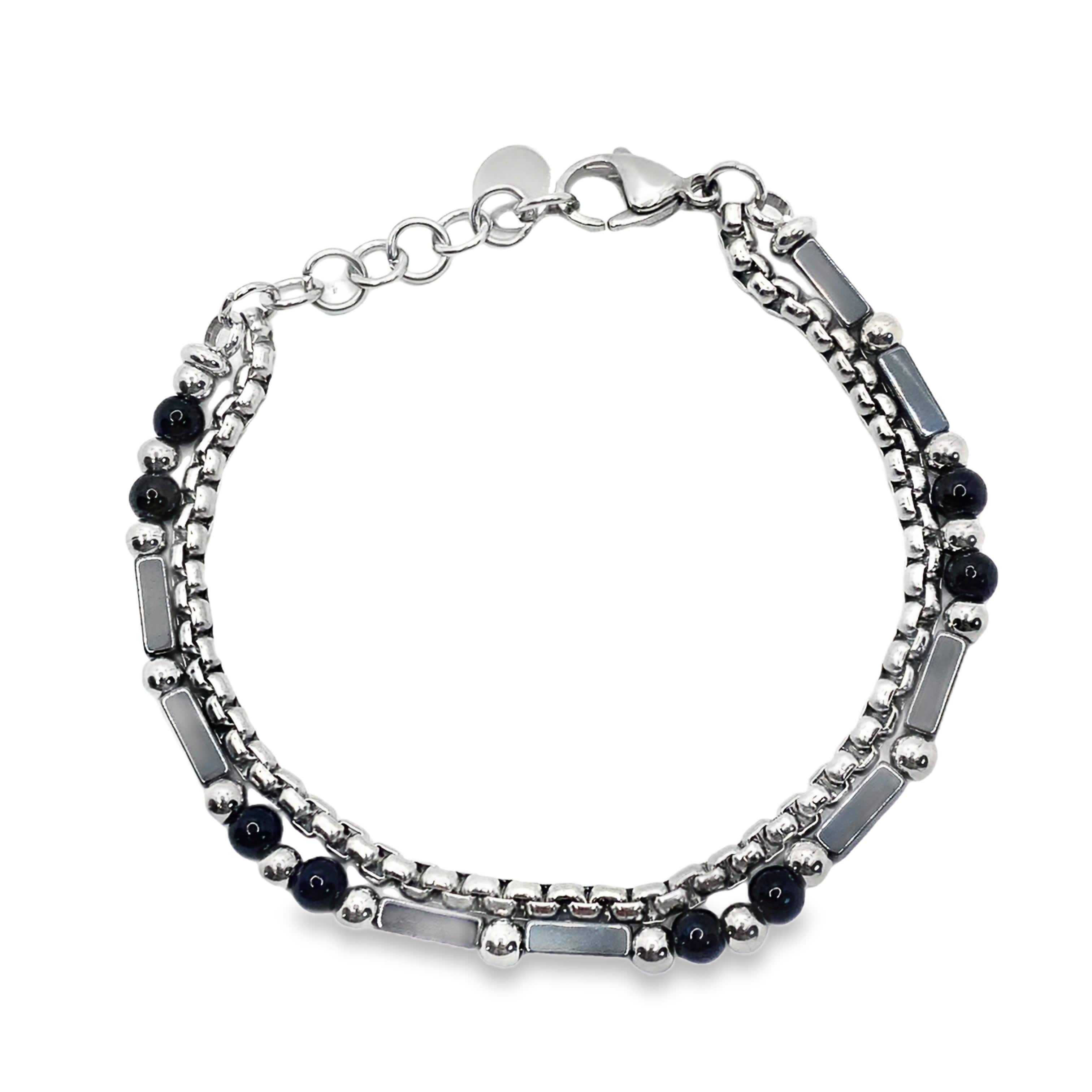 Bransoletka z koralików posrebrzanych z akcentami z onyksu kaboszonowego