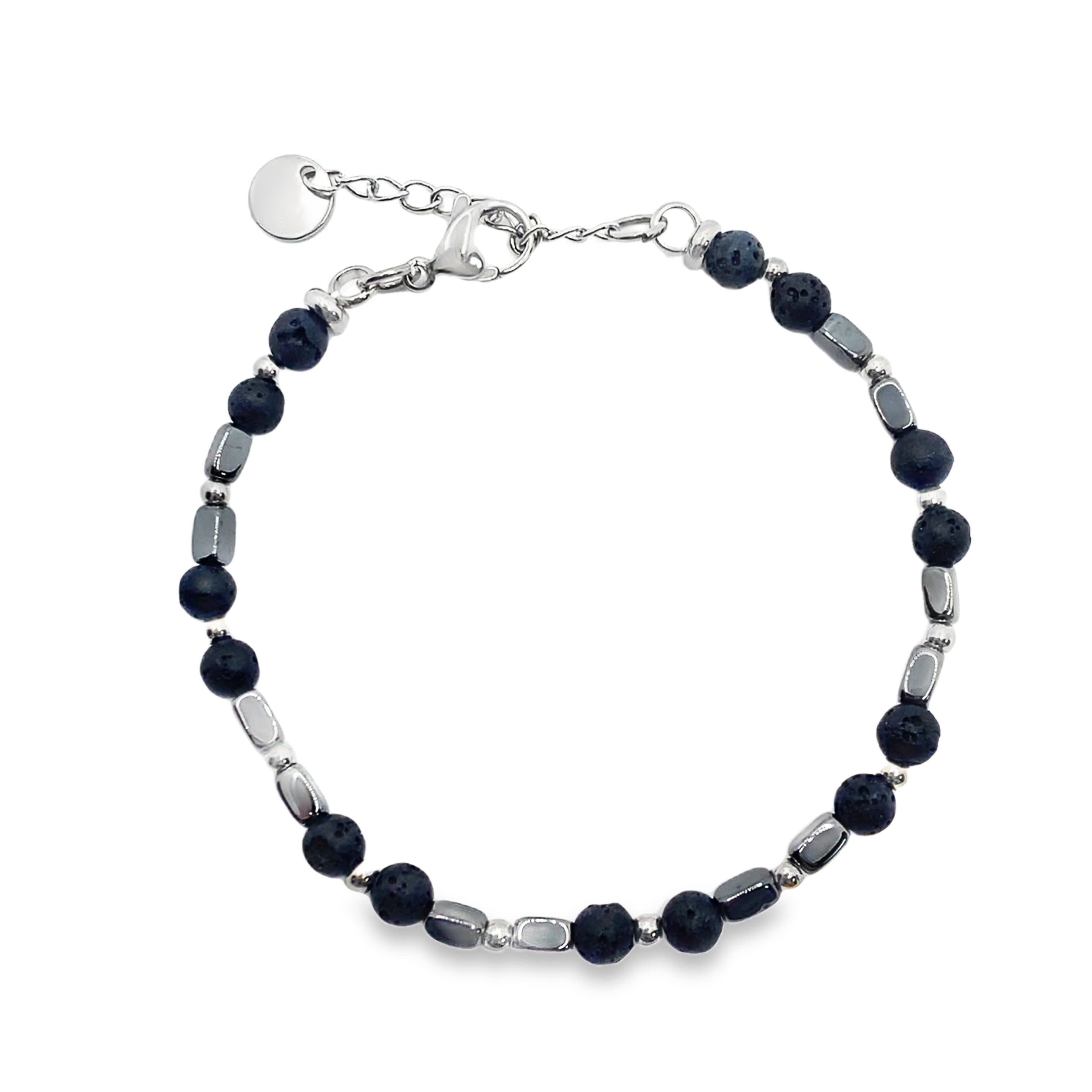 Elegancka bransoletka z koralików onyksowych w kolorze posrebrzanym