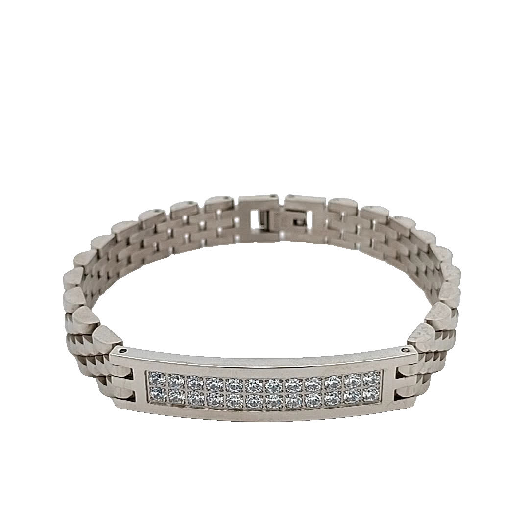 Elegancka posrebrzana bransoletka z błyszczącymi akcentami