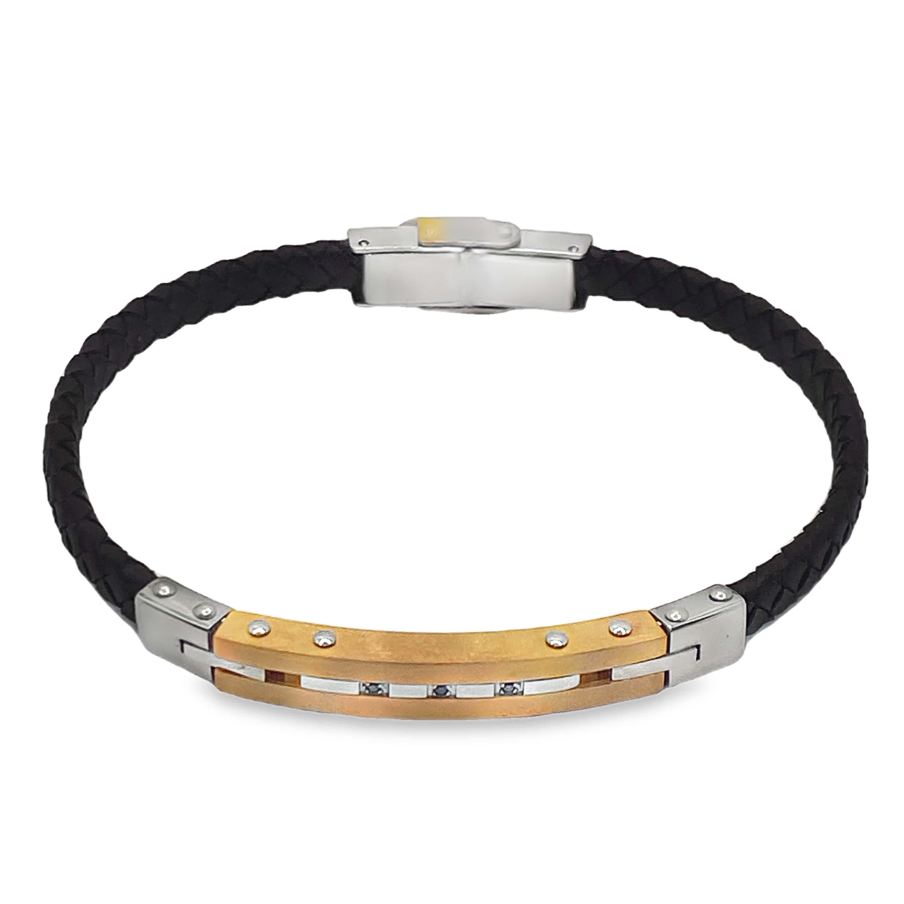 Nowoczesna pleciona bransoletka łańcuszkowa ze srebrnymi i złocistymi akcentami