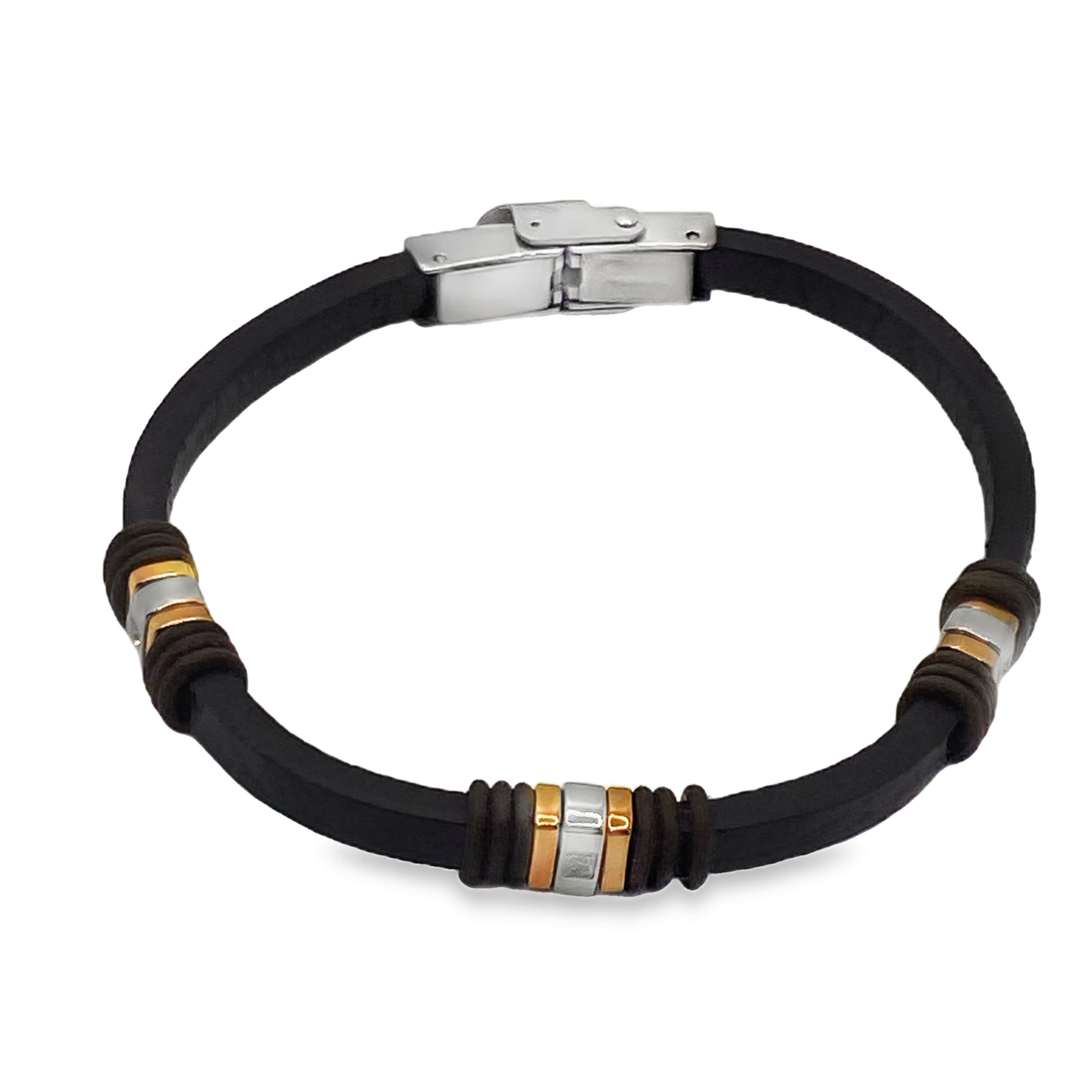 Nowoczesna bransoletka koralikowa ze złocistymi i srebrnymi akcentami