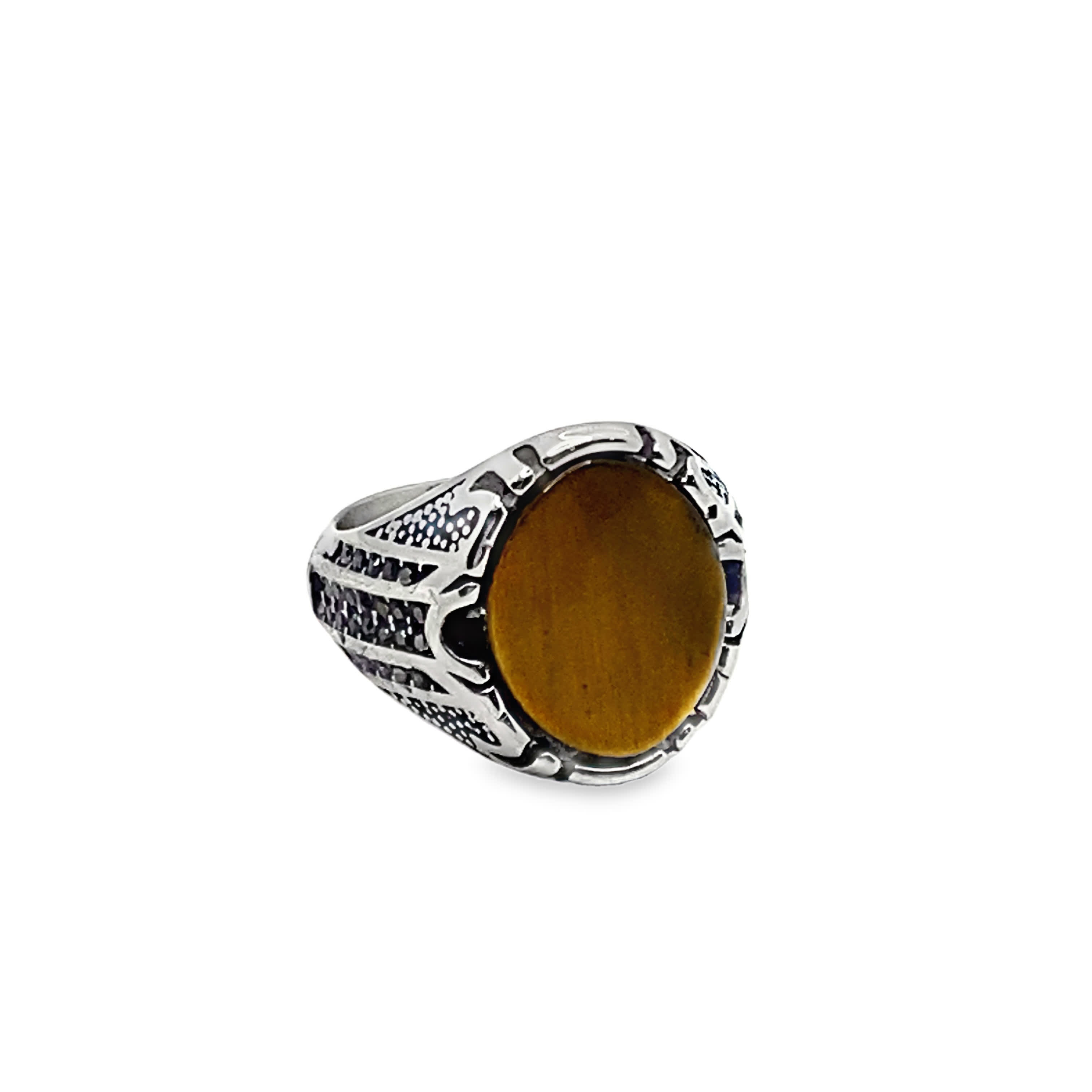 Silver Signet Ring with Yellow Agate Cabochon