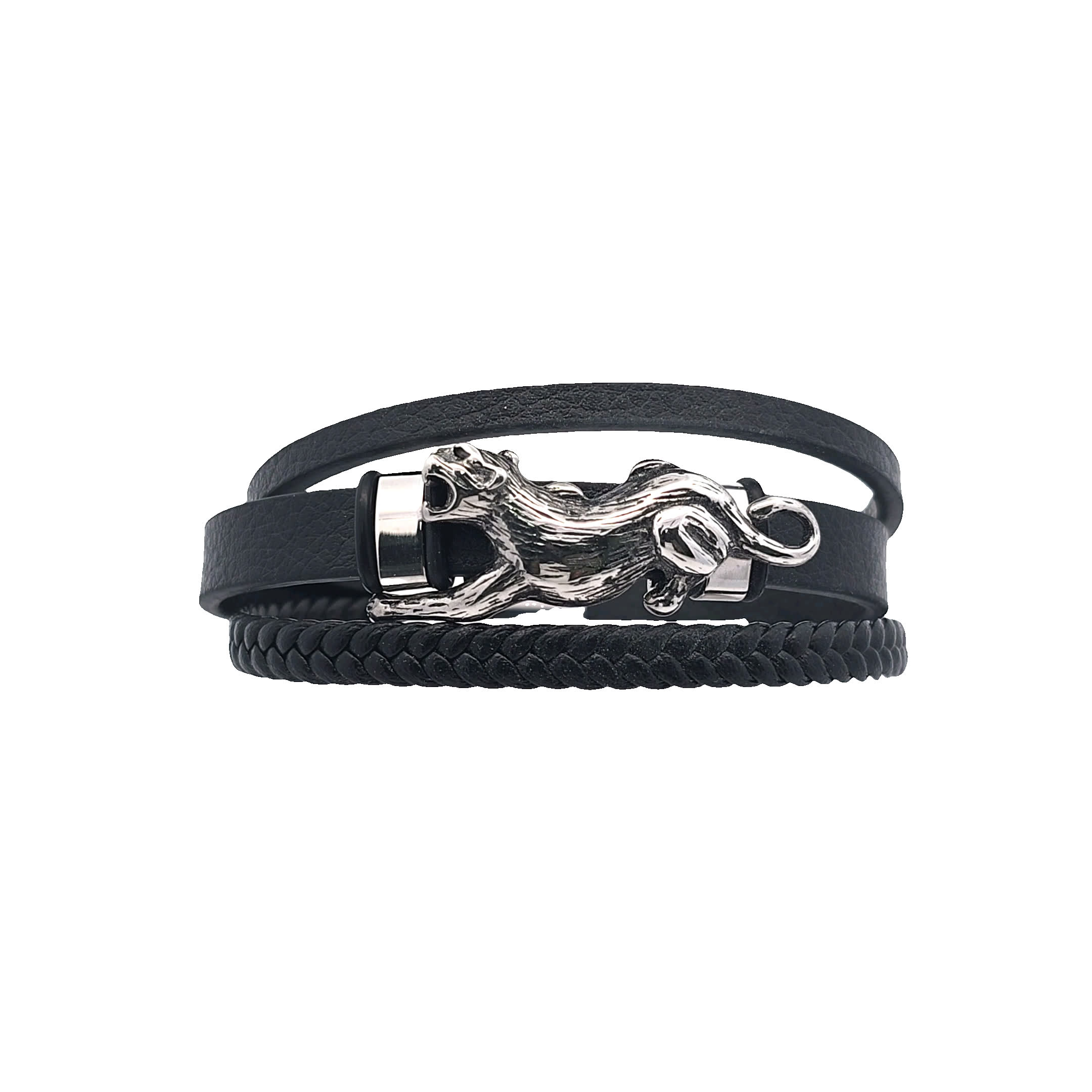 Stylowa czarna skórzana bransoletka