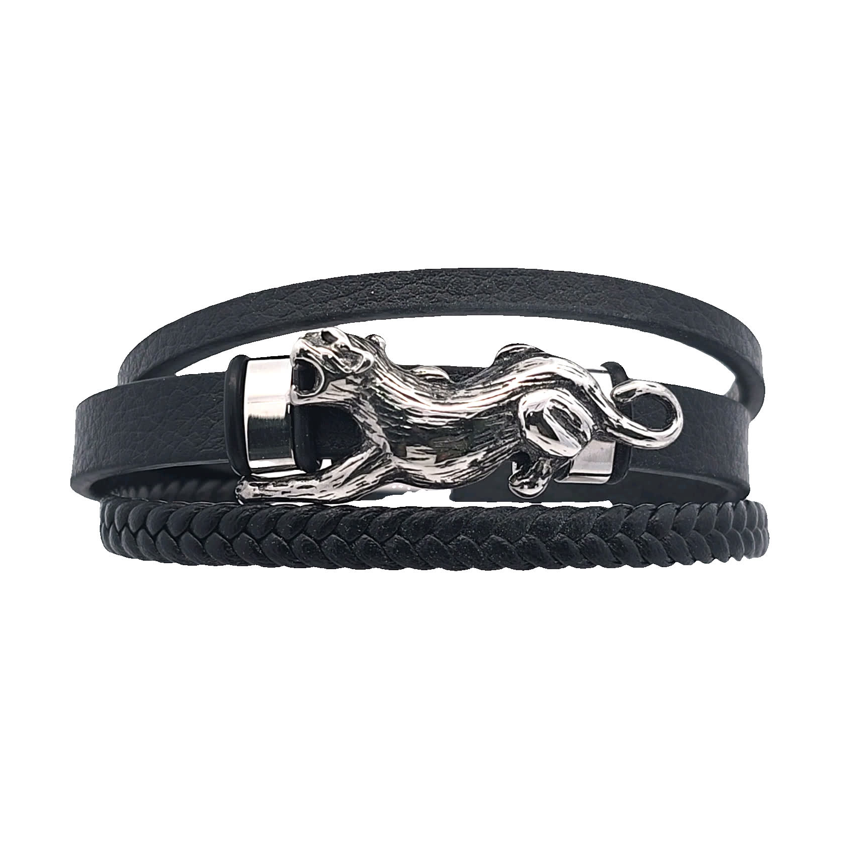 Stylowa czarna skórzana bransoletka