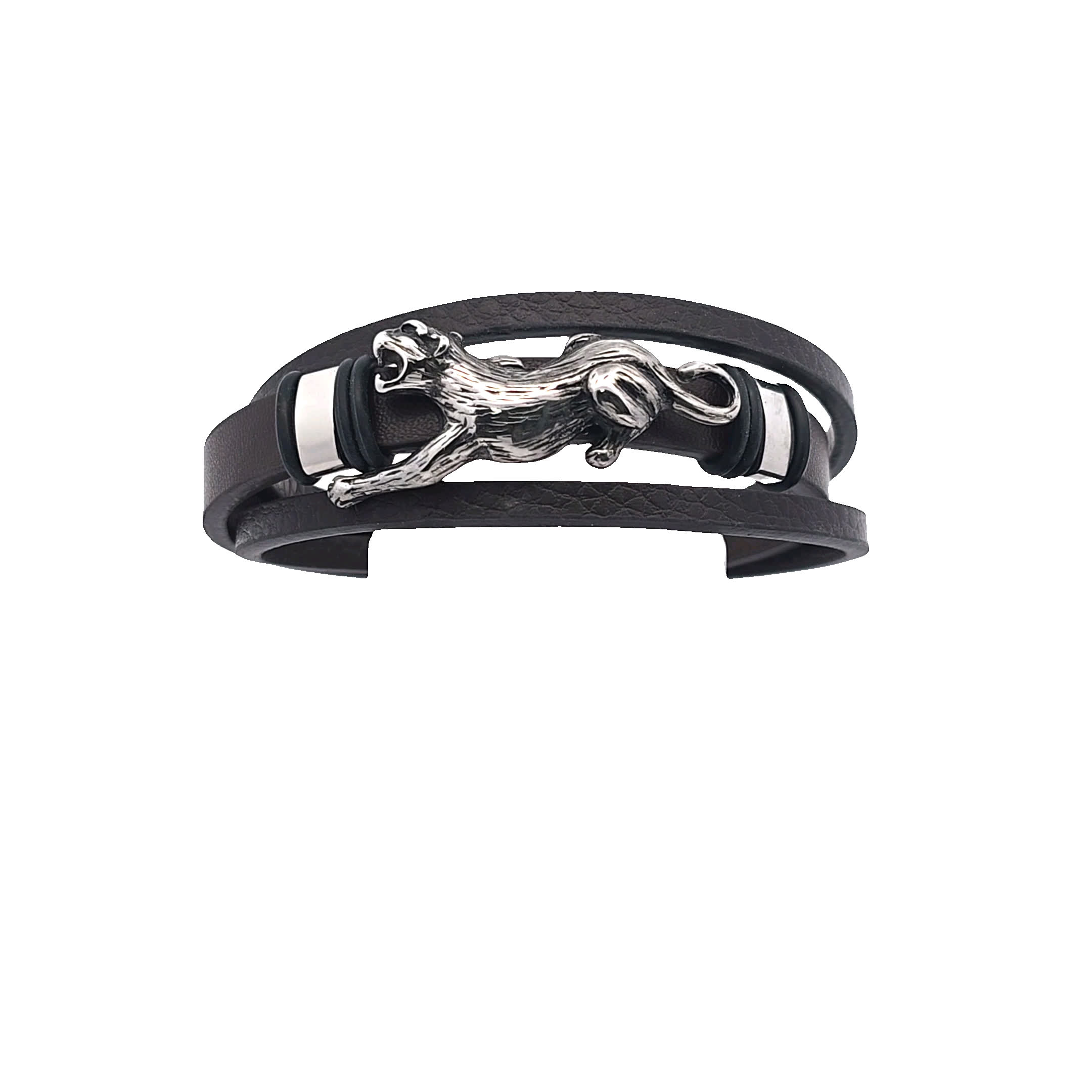 Stylowa skórzana bransoletka z emblematem lwa