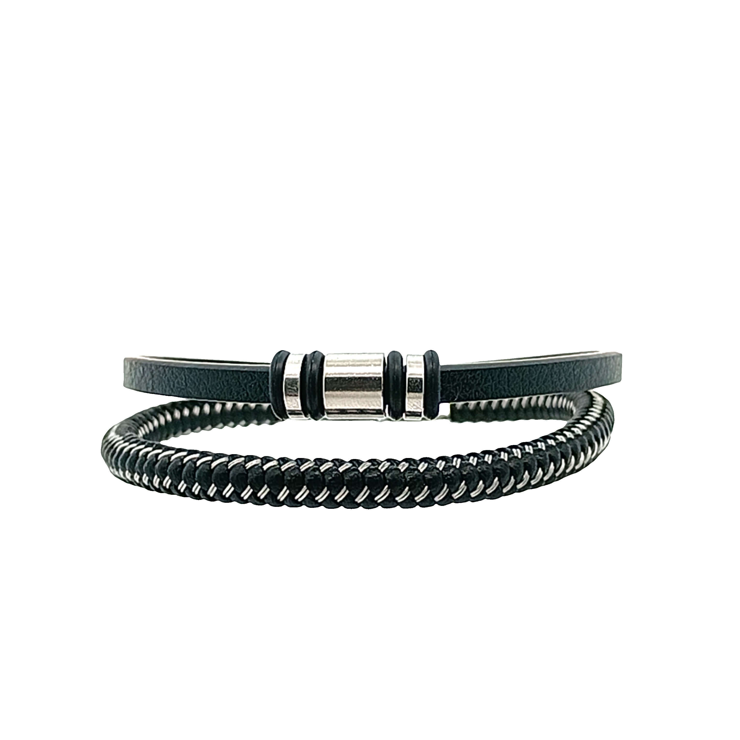 Stylowa czarna skórzana bransoletka