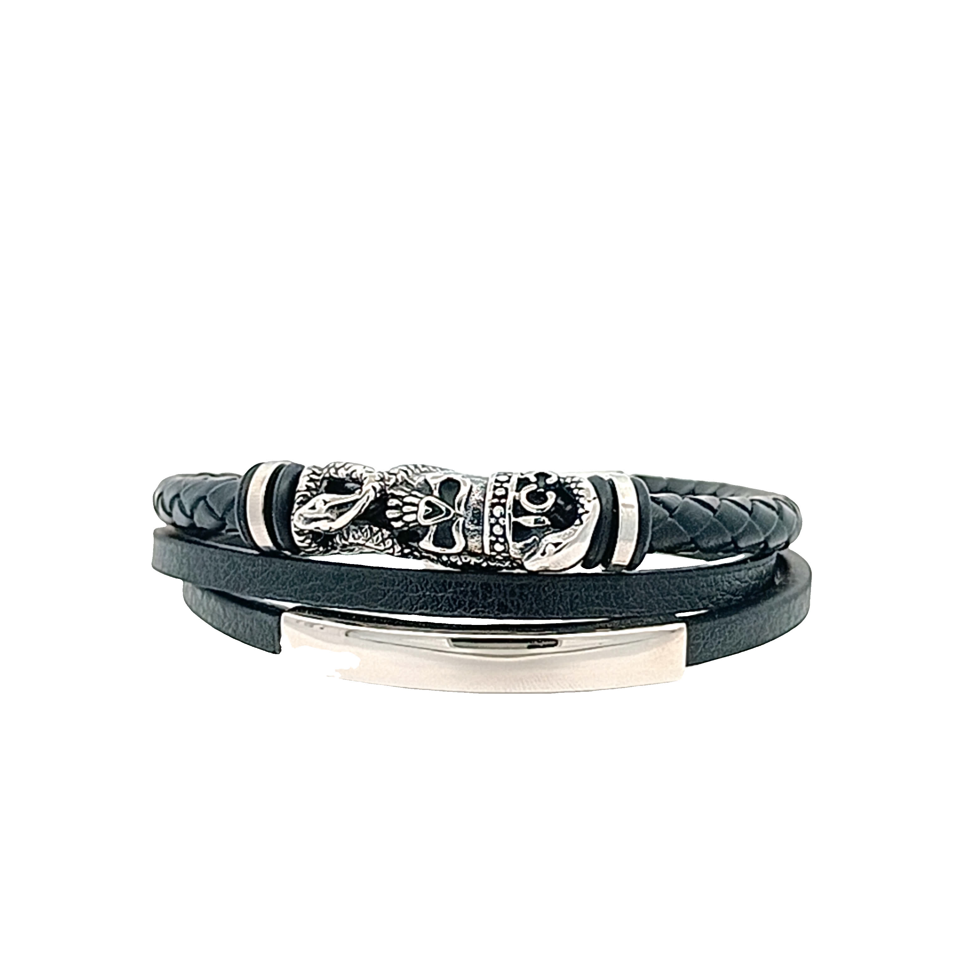 Stylowa czarna skórzana bransoletka