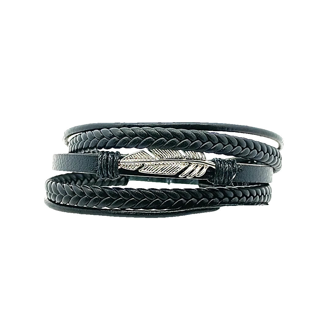 Stylowa czarna skórzana bransoletka