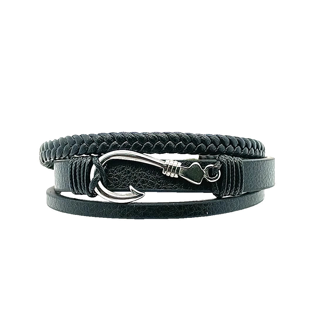 Stylowa czarna skórzana bransoletka