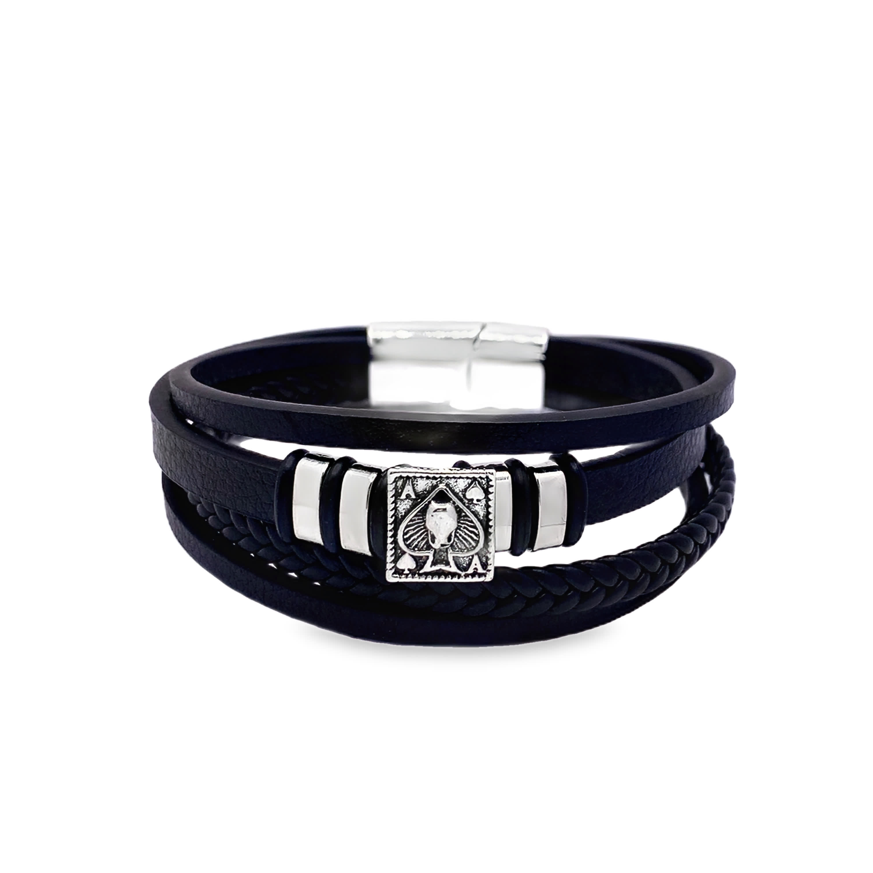 Stylowa czarna skórzana bransoletka