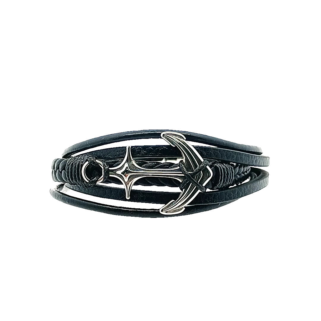 Stylowa czarna skórzana bransoletka