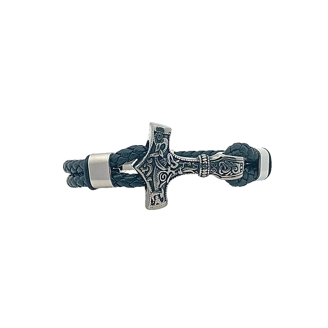 Stylowa czarna skórzana bransoletka z krzyżem