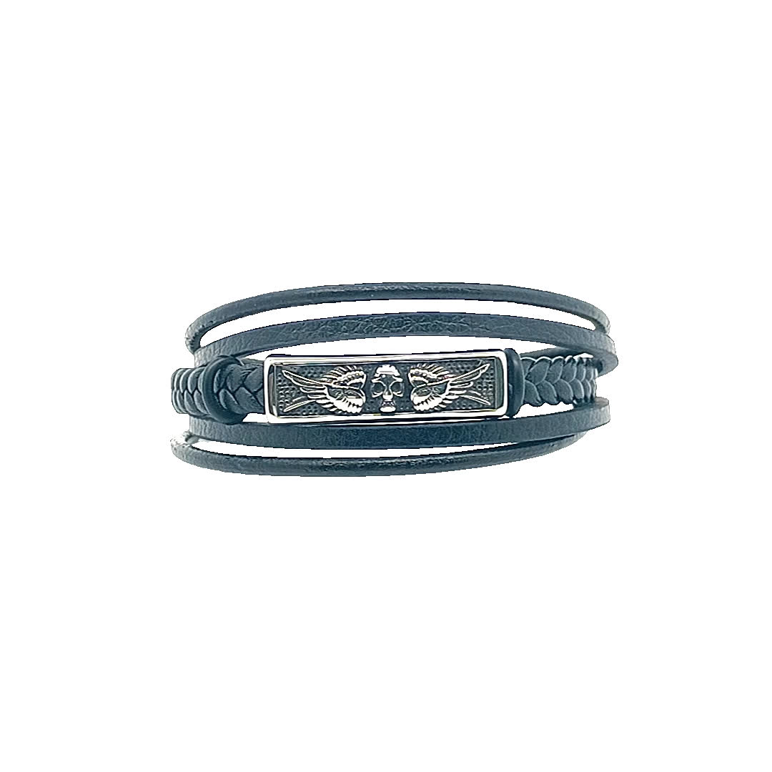 Stylowa czarna skórzana bransoletka