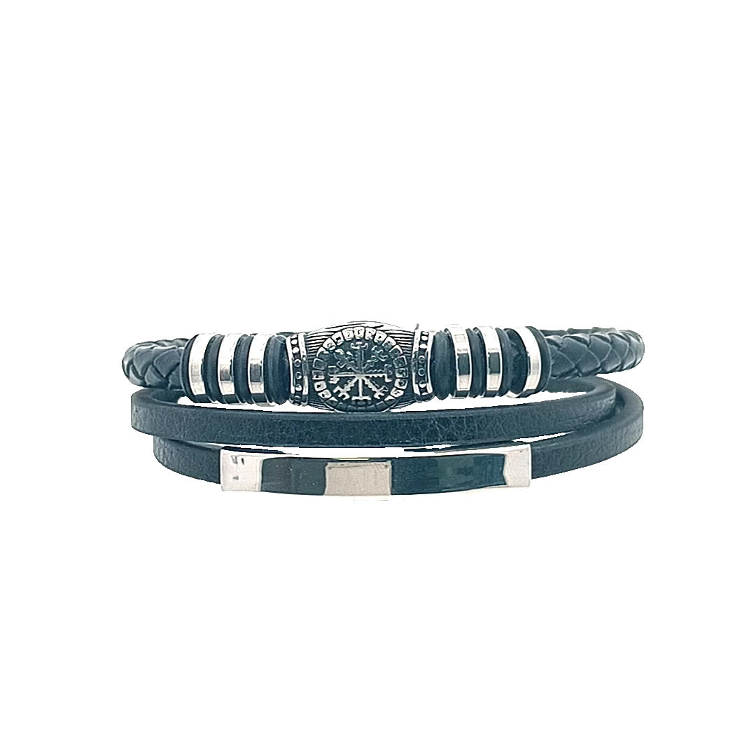 Stylowy zestaw bransoletek ze skóry w kolorze czarnym