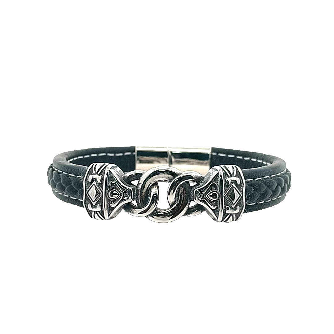 Stylowa bransoletka ze posrebrzanej stali i skóry