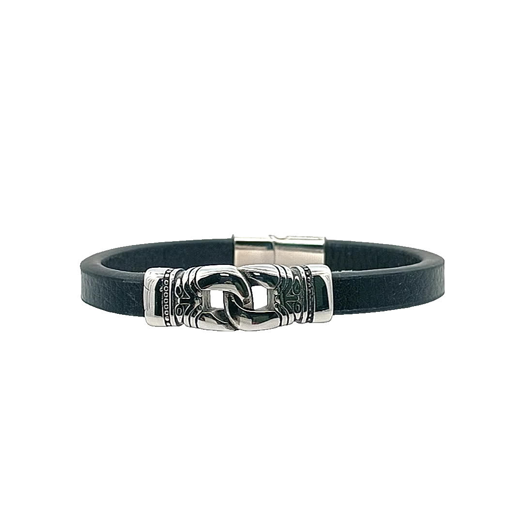 Stylowa czarna skórzana bransoletka