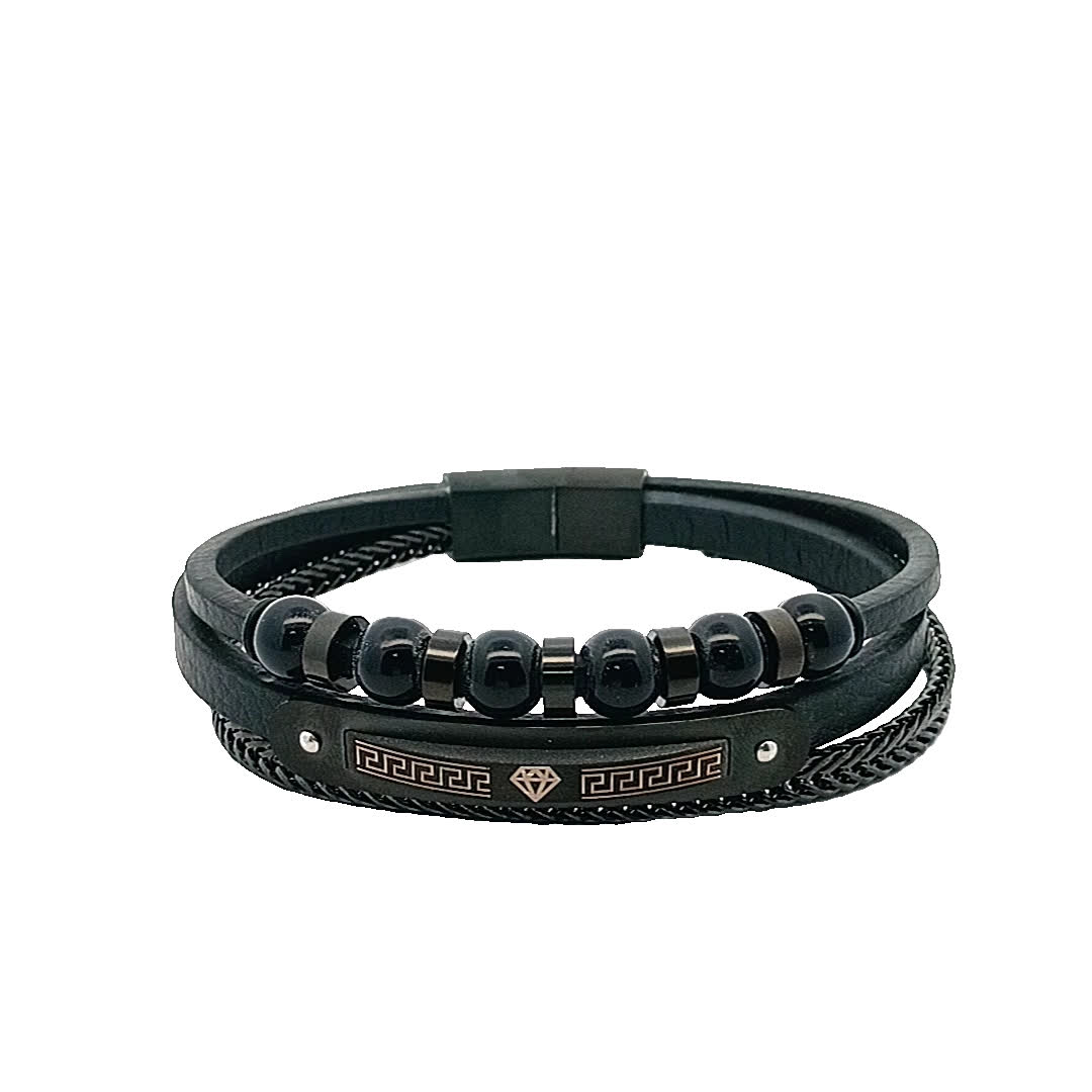 Stylowy zestaw bransoletek ze skóry w kolorze czarnym