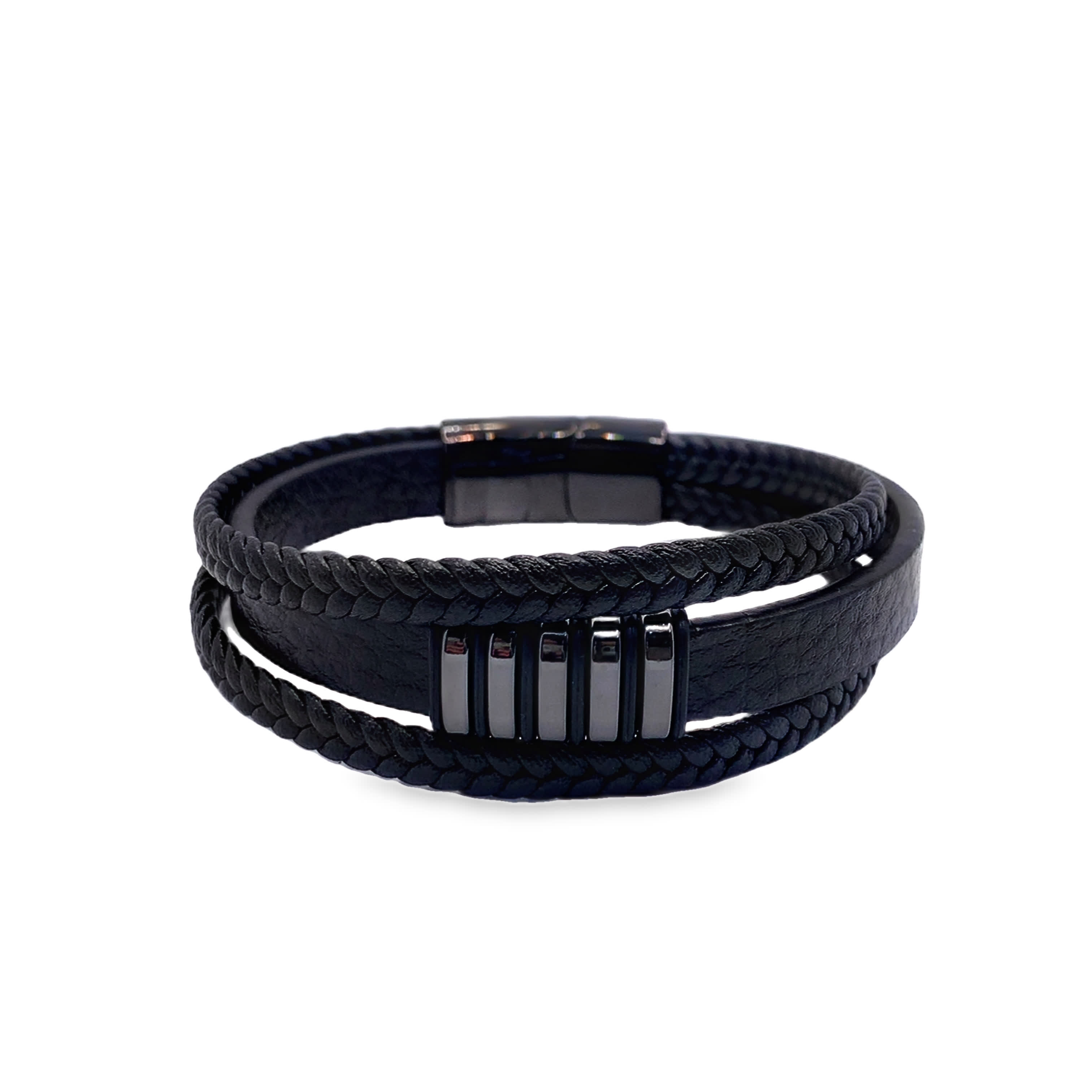 Stylowa czarna skórzana bransoletka