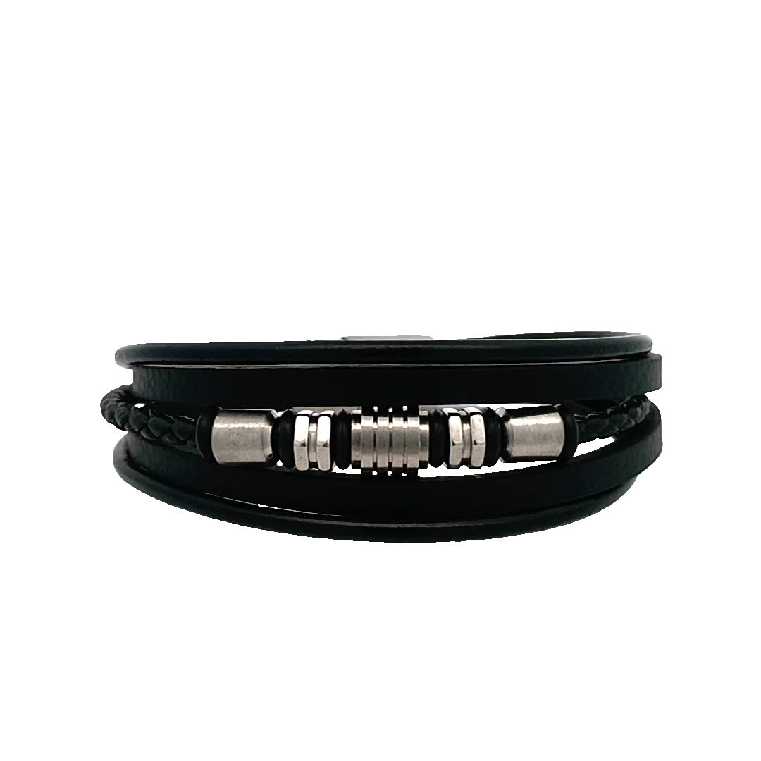 Stylowa czarna skórzana bransoletka