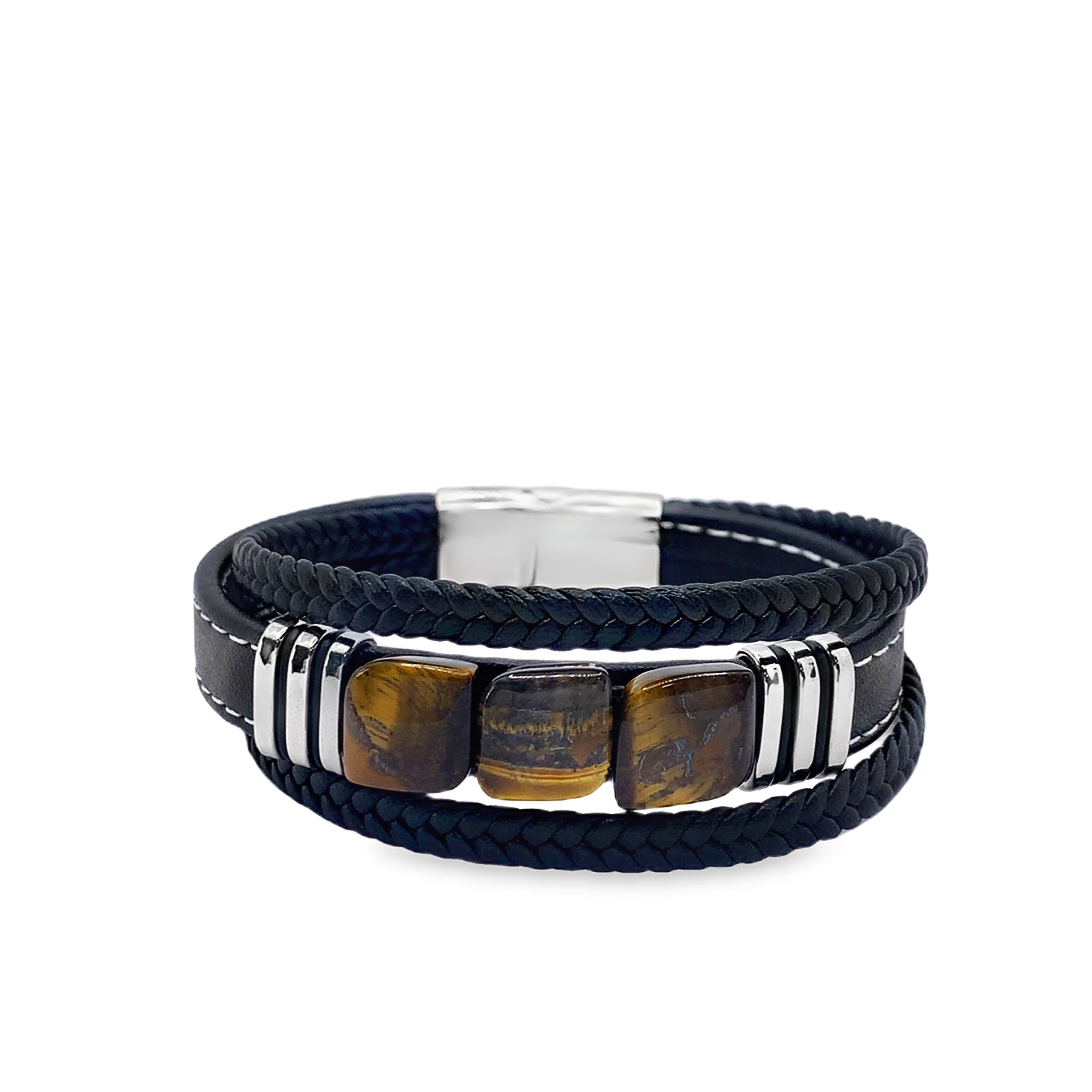 Stylowa czarna skórzana bransoletka