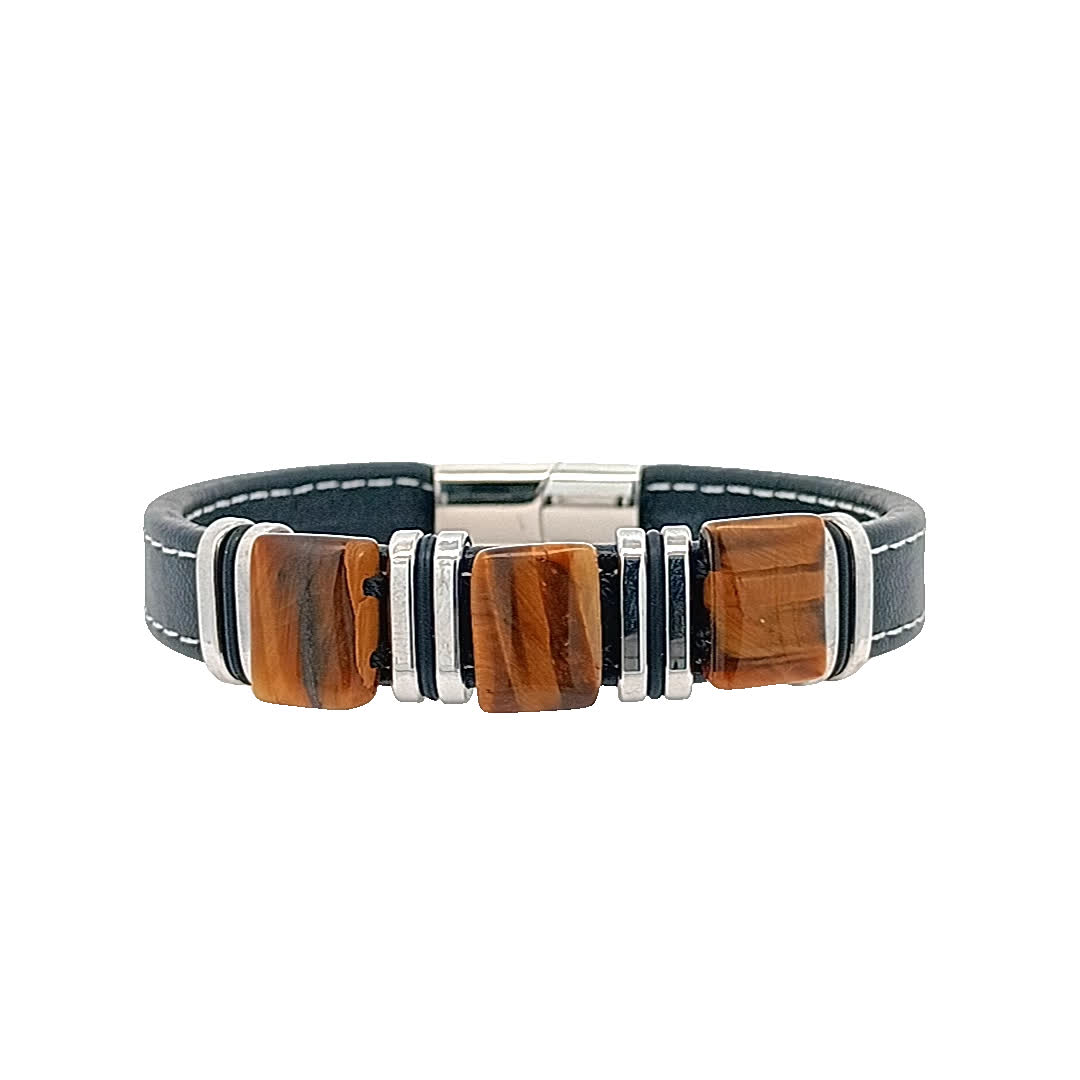 Stylowa bransoletka ze skóry i kamienia