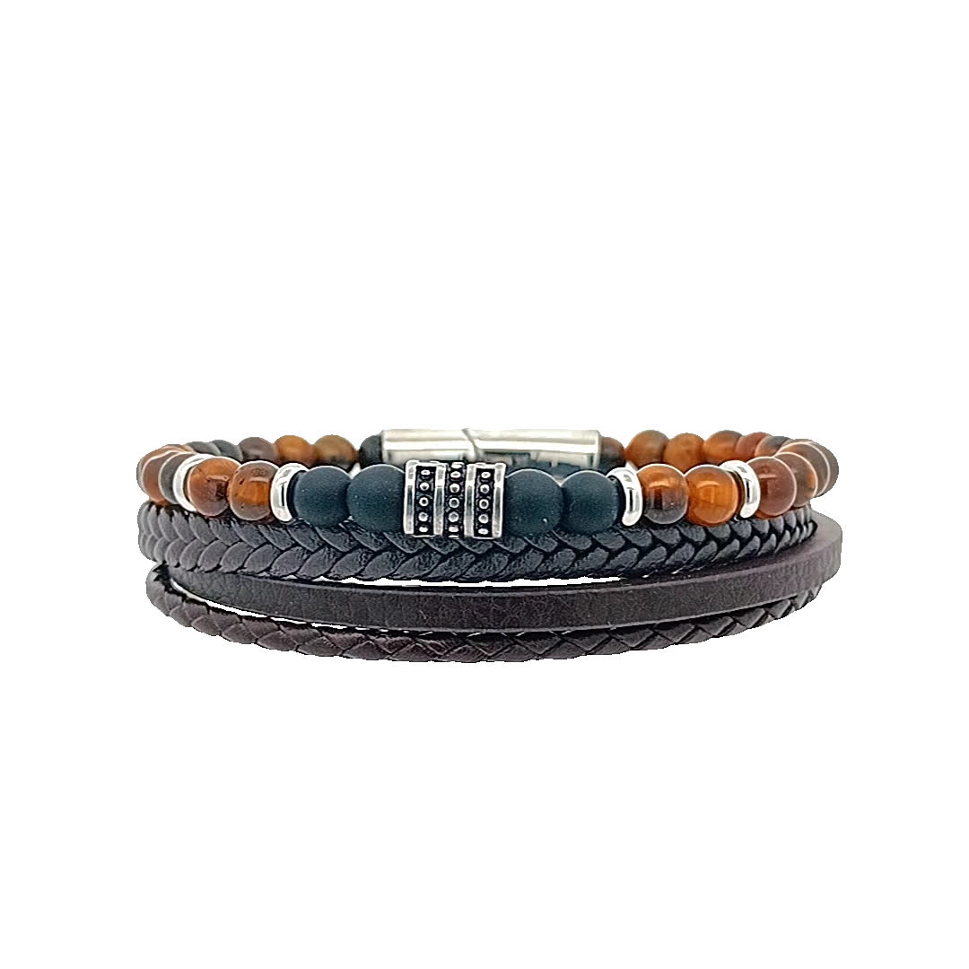 Stylowy zestaw bransoletek ze skóry i koralików