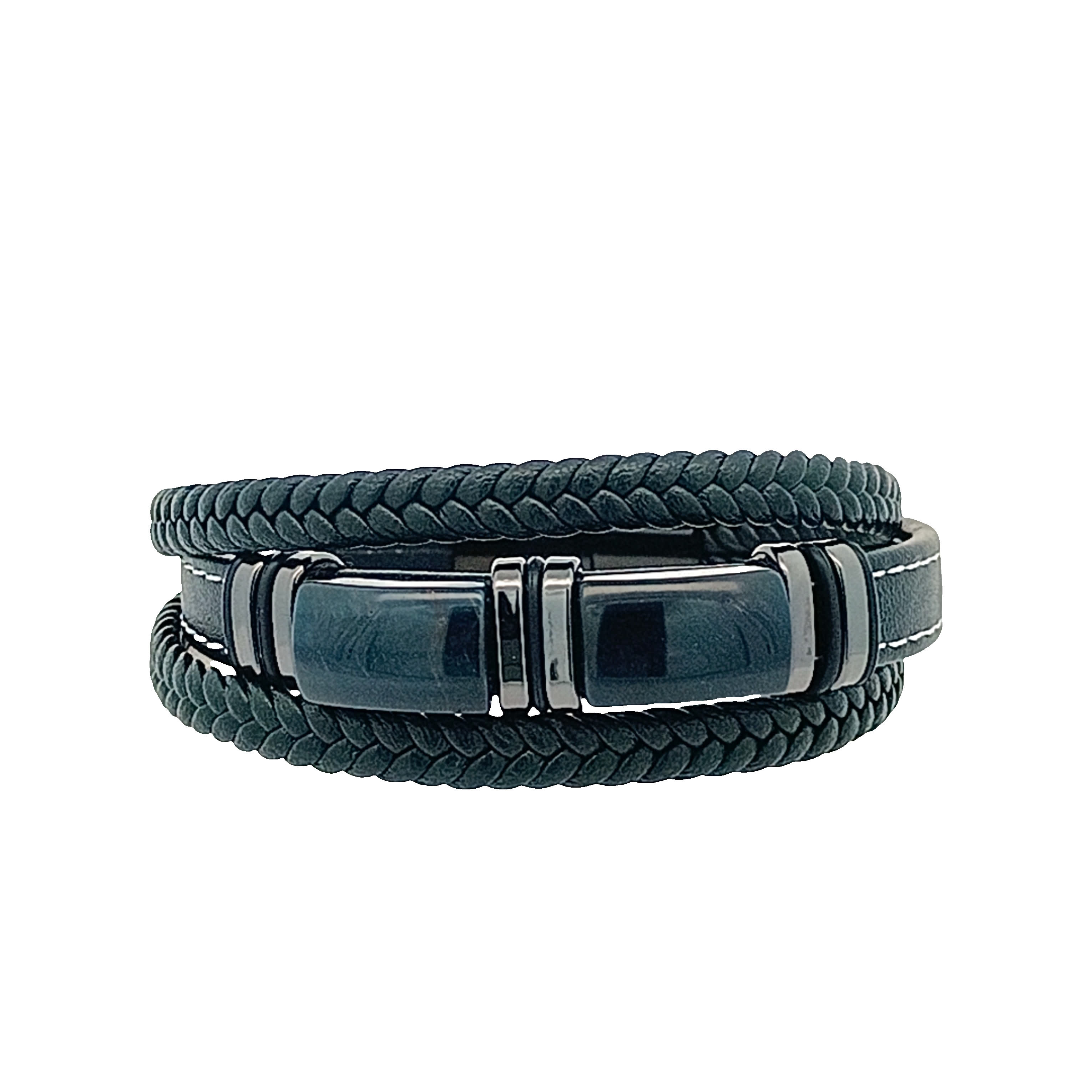 Stylowa czarna skórzana bransoletka