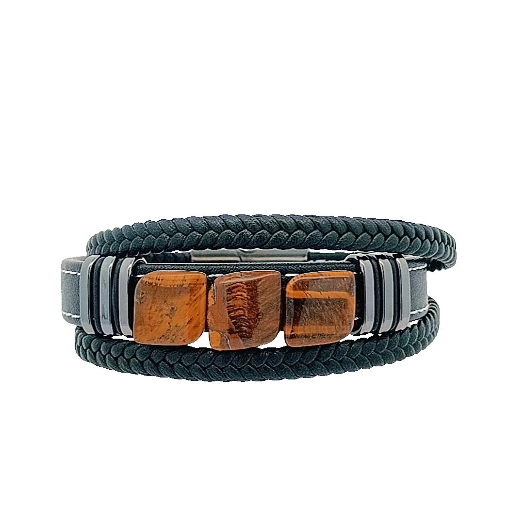 Stylowa bransoletka ze skóry i kamienia