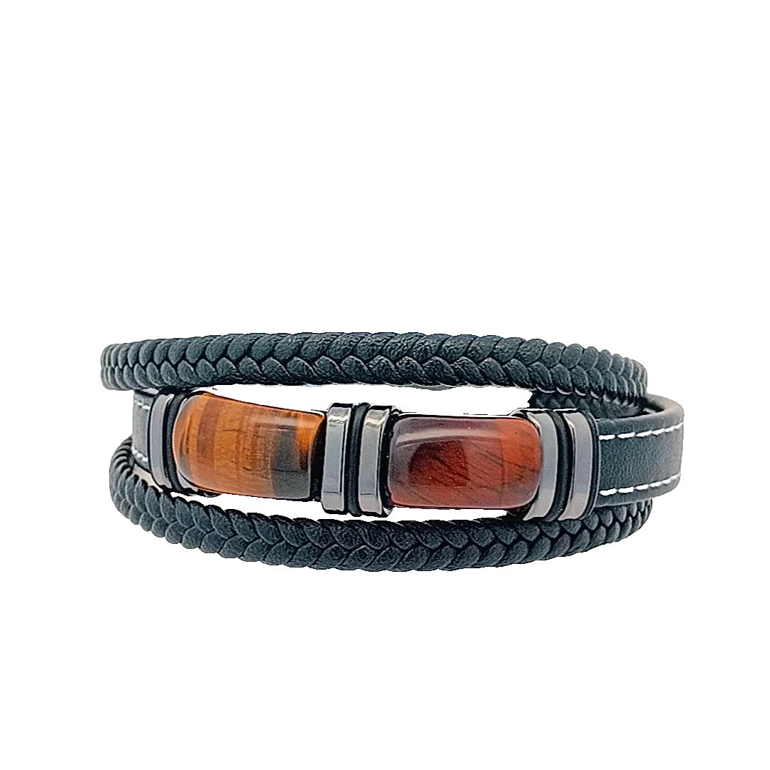 Stylowa bransoletka ze skóry i kamieni szlachetnych