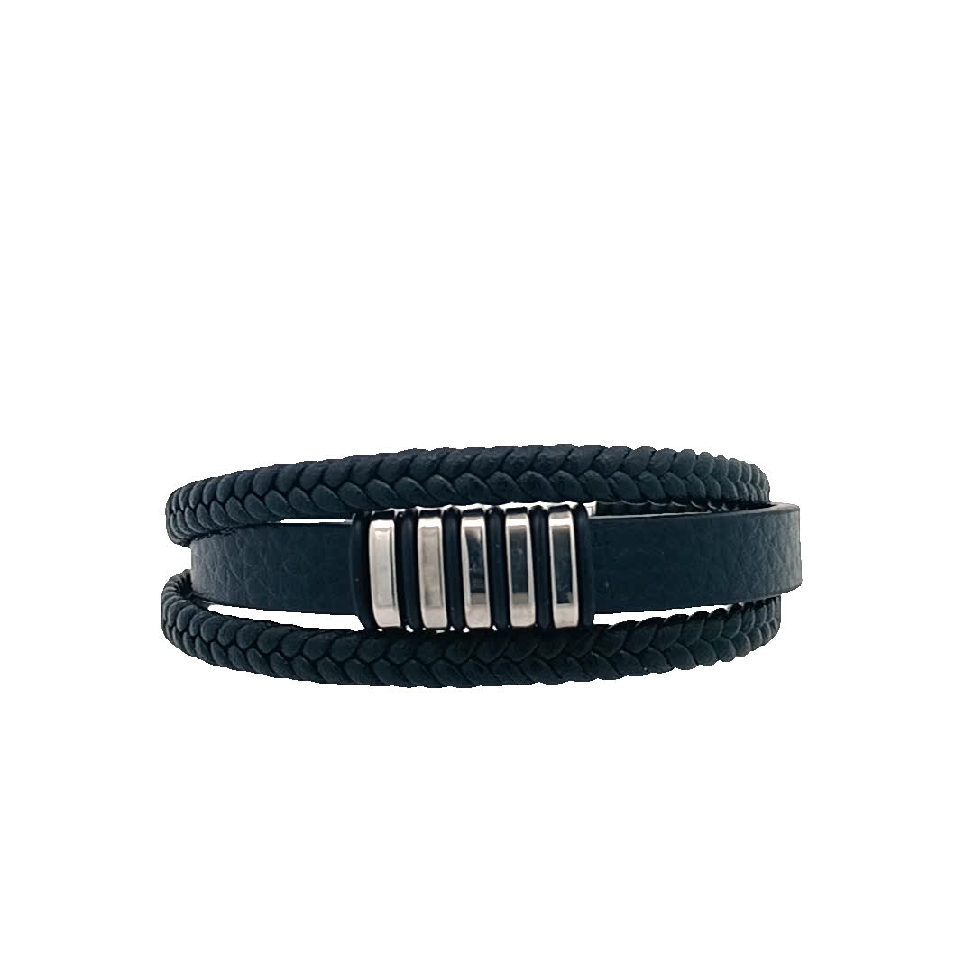 Stylowa czarna skórzana bransoletka