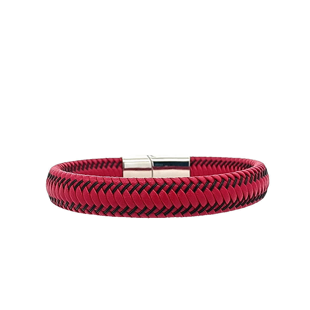 Stylowa czerwona pleciona bransoletka