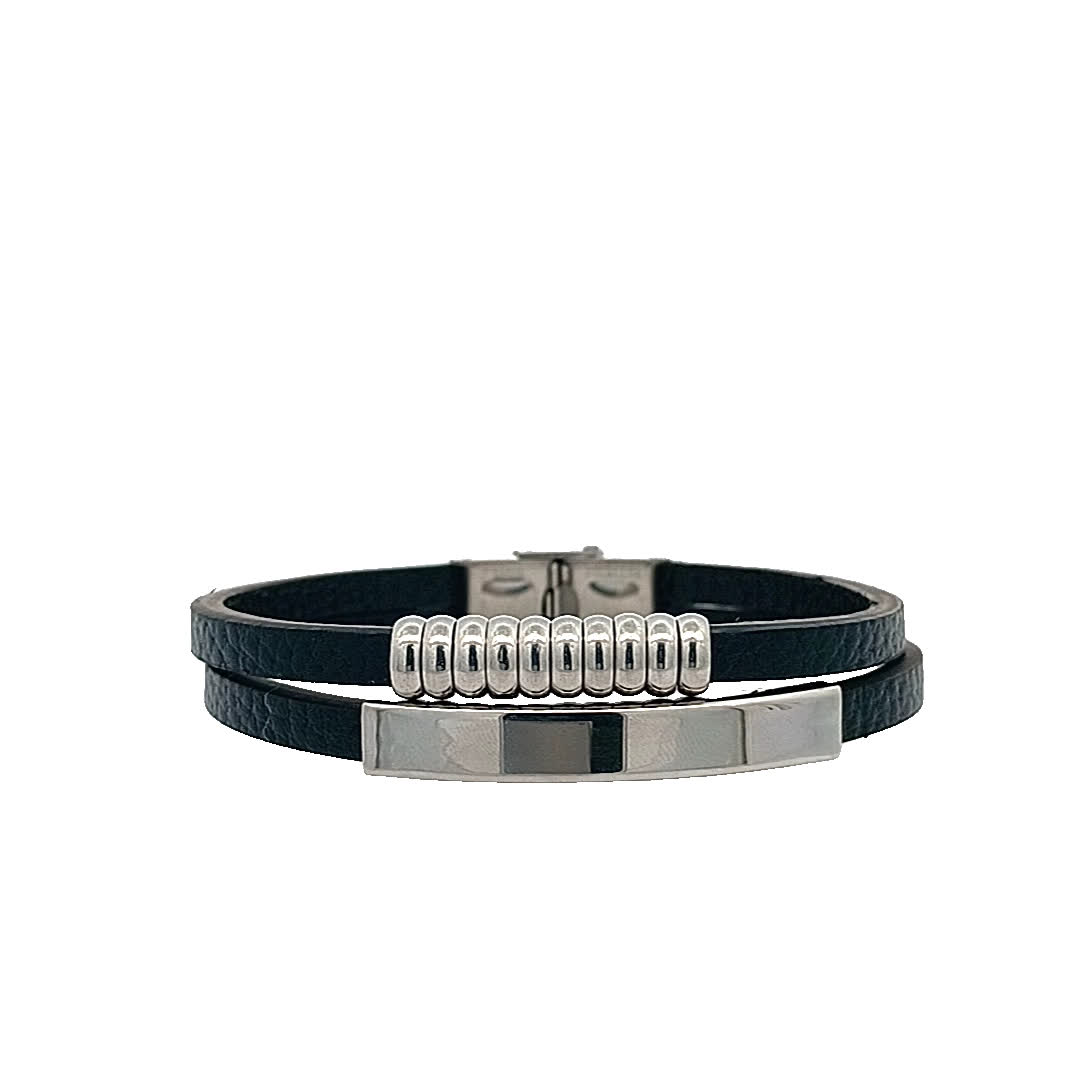 Stylowa czarna skórzana bransoletka