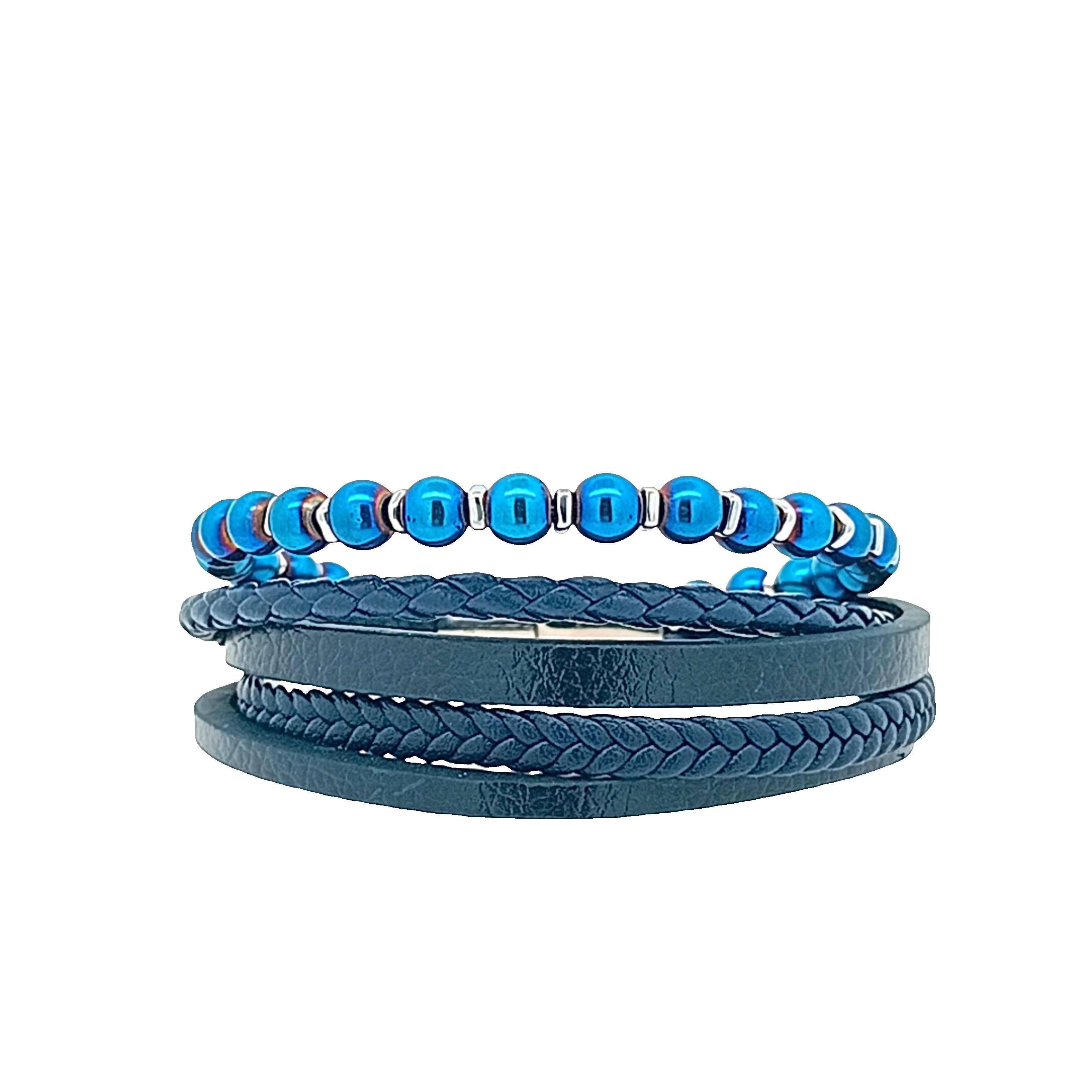 Stylowe niebieskie skórzane bransoletki
