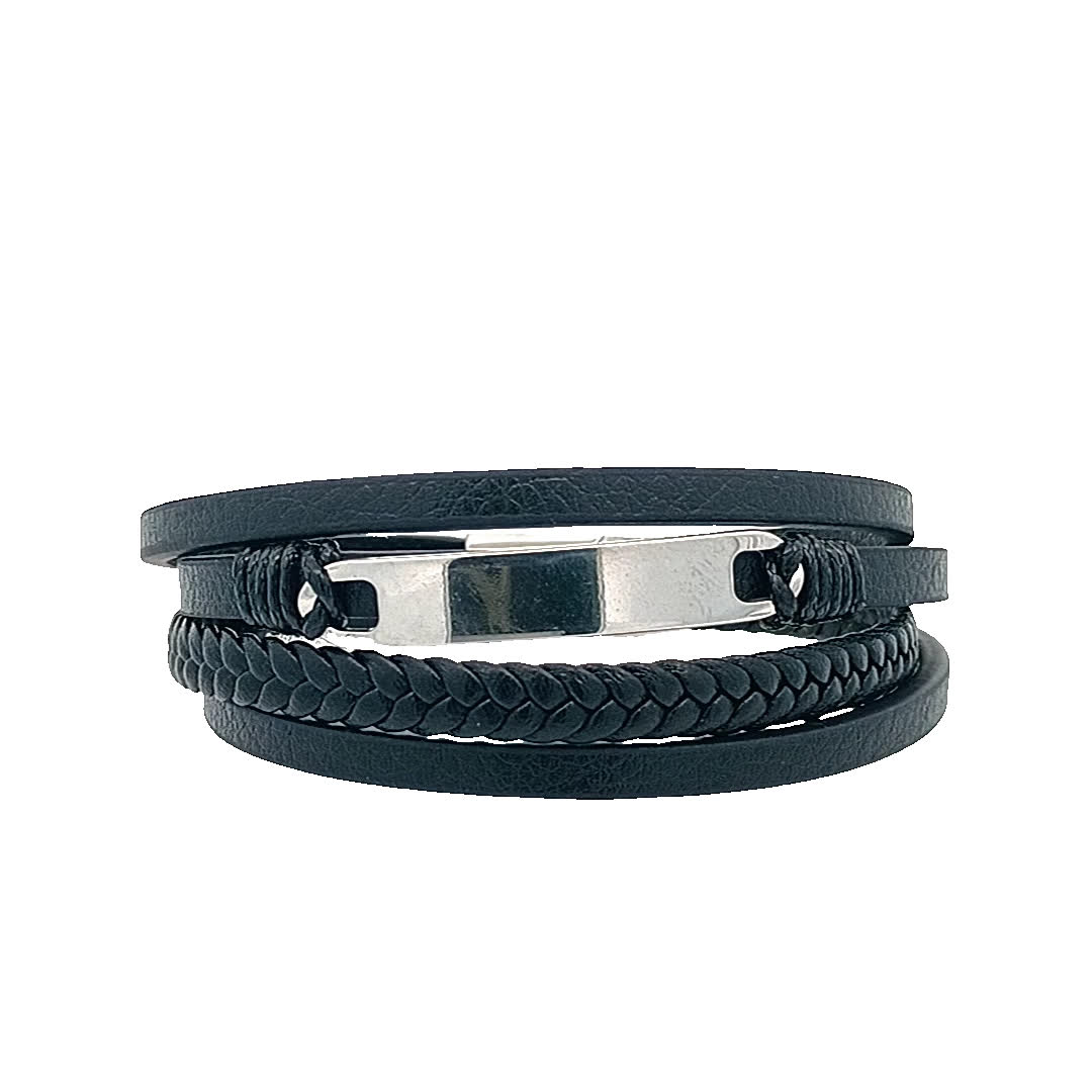 Stylowa czarna skórzana bransoletka