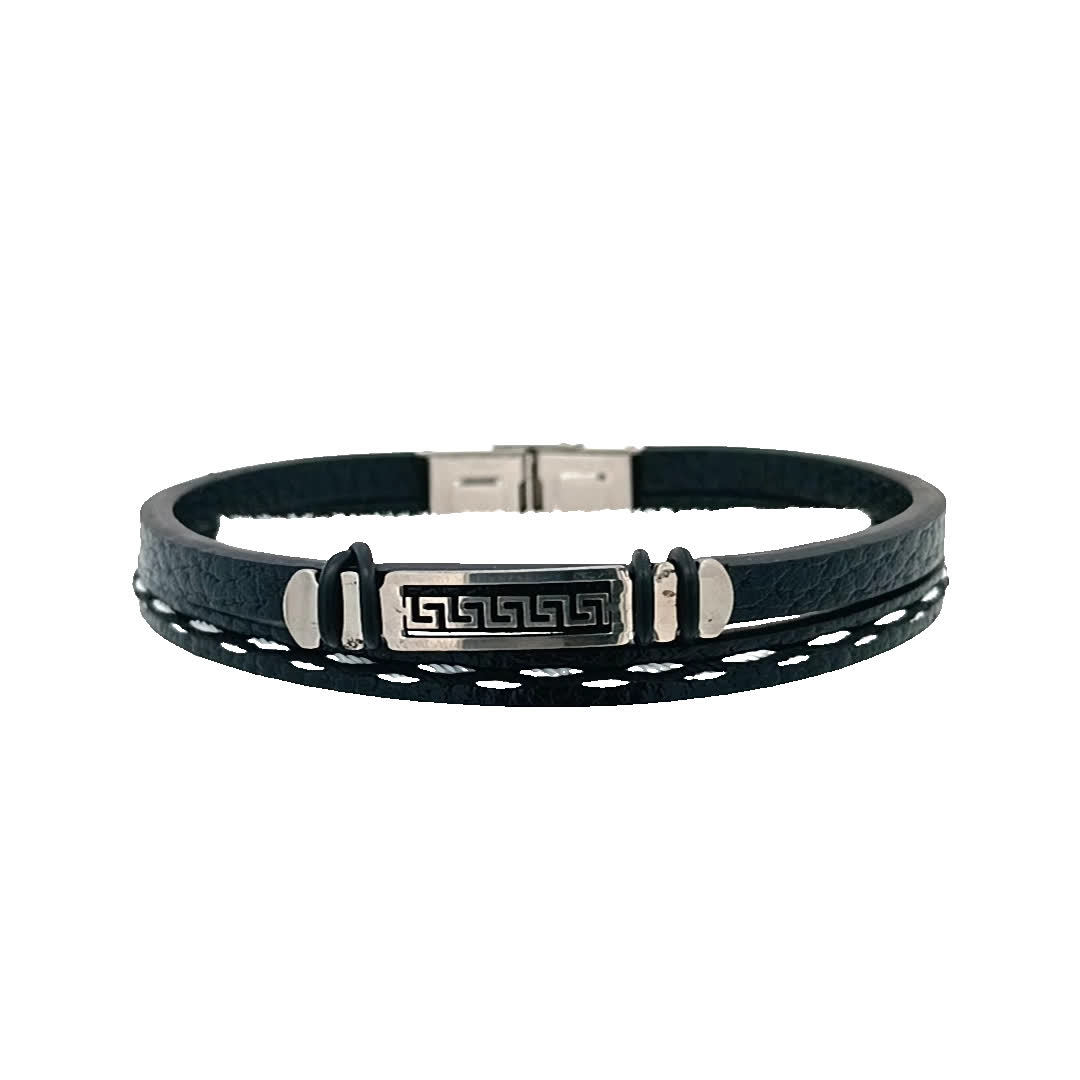 Stylowa czarna skórzana bransoletka