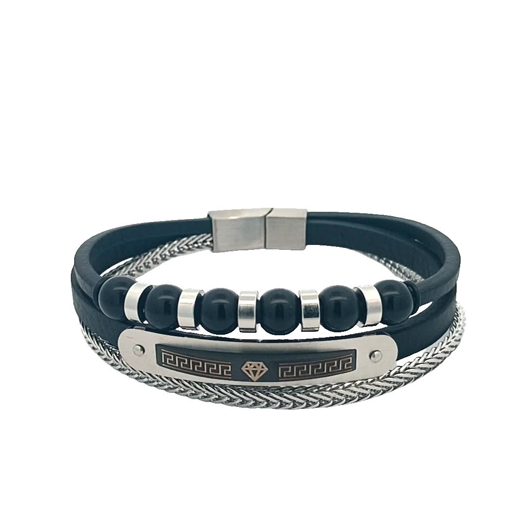 Stylowa czarna skórzana bransoletka