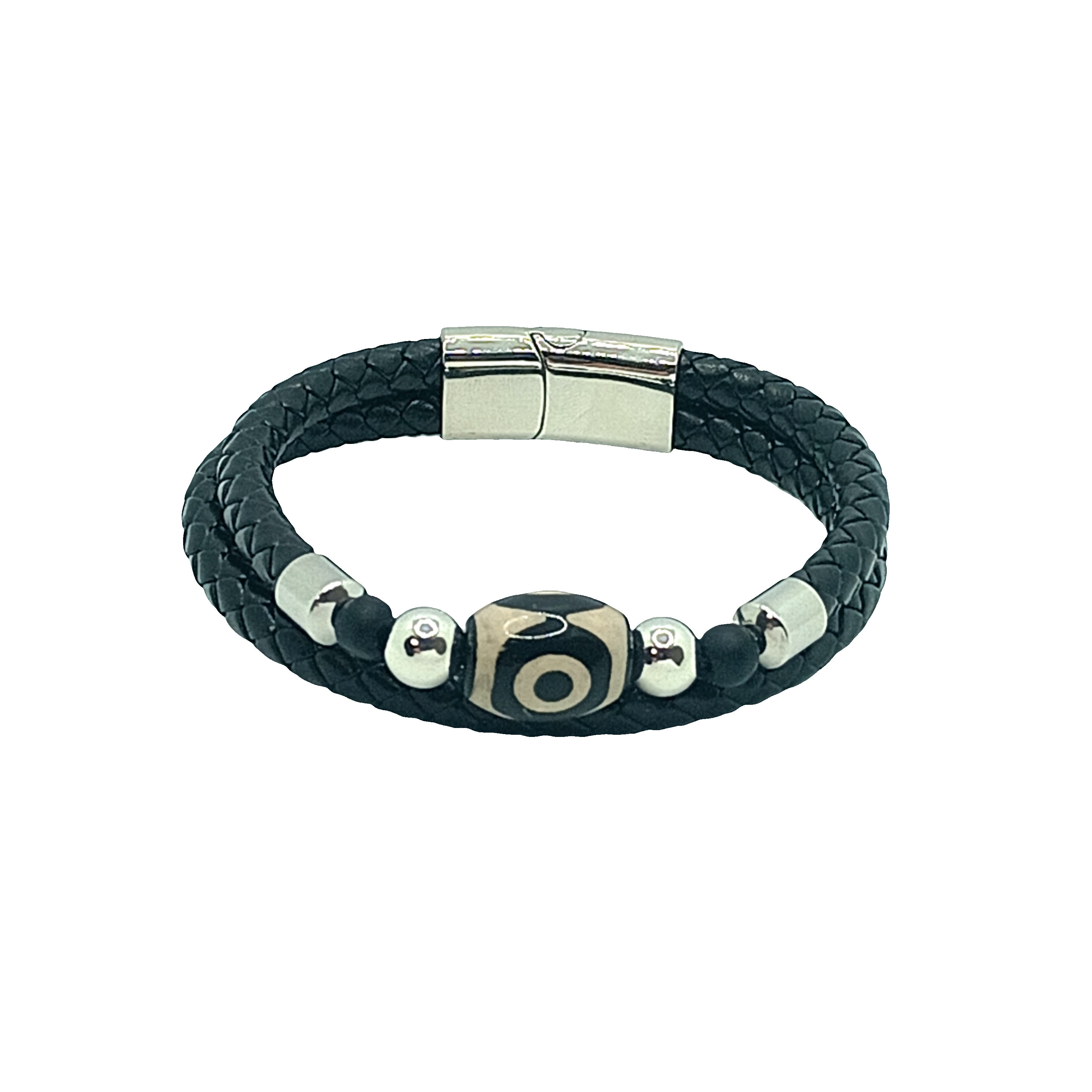 Bransoletka ze skóry plecionej z centralnym elementem z agatu