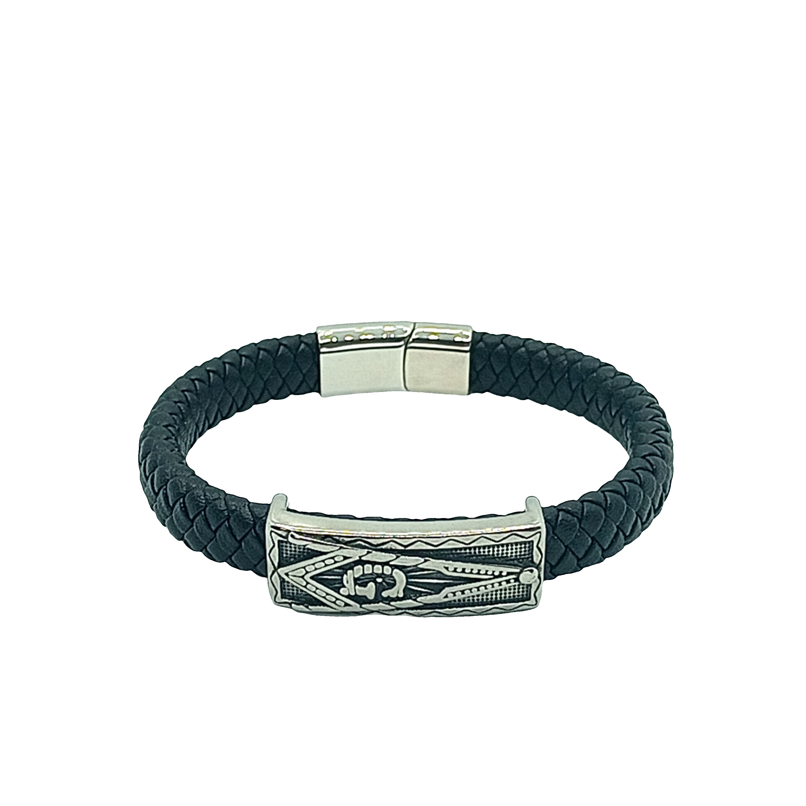 Bransoletka ze skóry plecionej ze posrebrzanym zapięciem