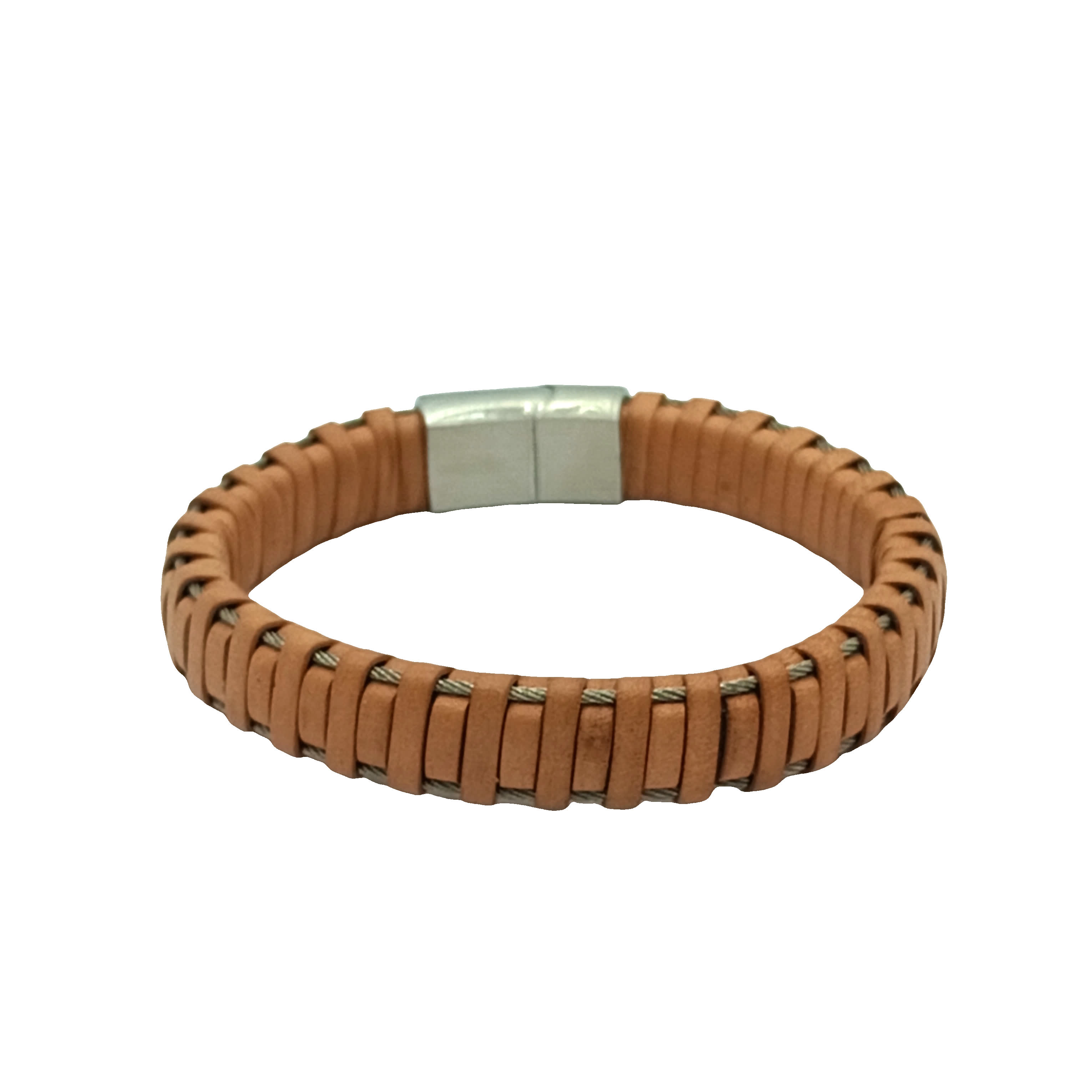 Ręcznie wykonana bransoletka z tkanej skóry w kolorze jasnobrązowym