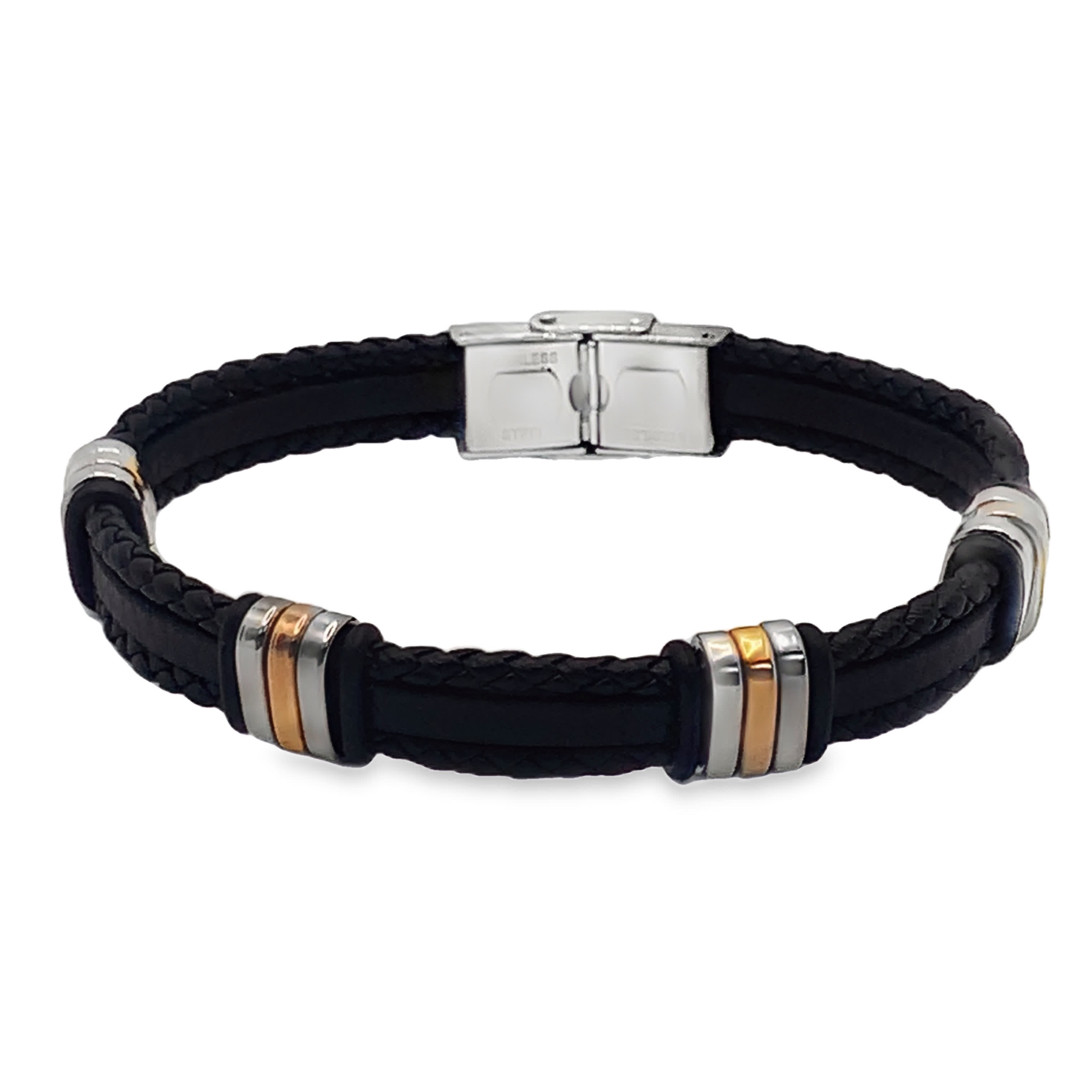 Nowoczesna bransoletka łańcuszkowa bez metalu z dwukolorowymi metalowymi akcentami