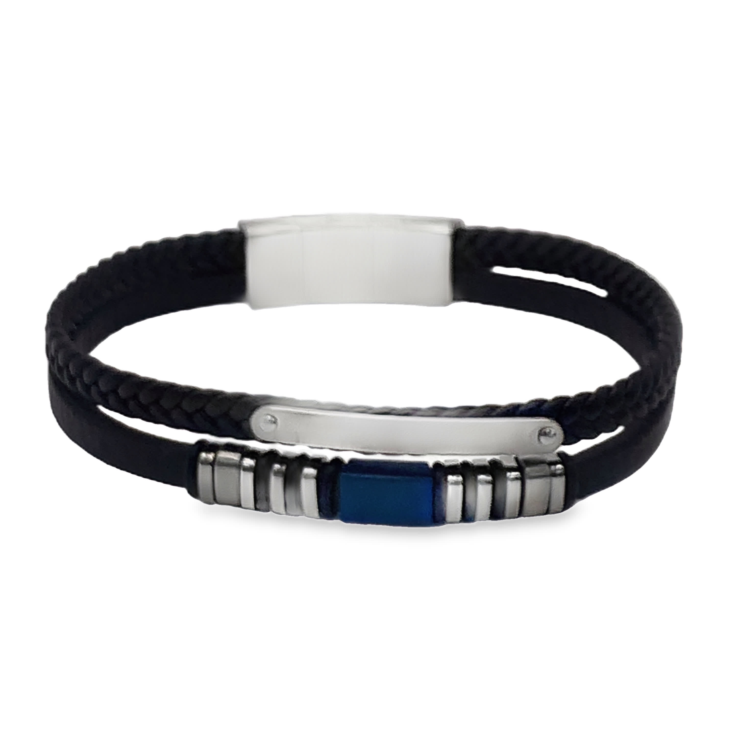 Bransoletka łańcuszkowa z kwadratowym kaboszonem i akcentem z niebieskiego szafiru