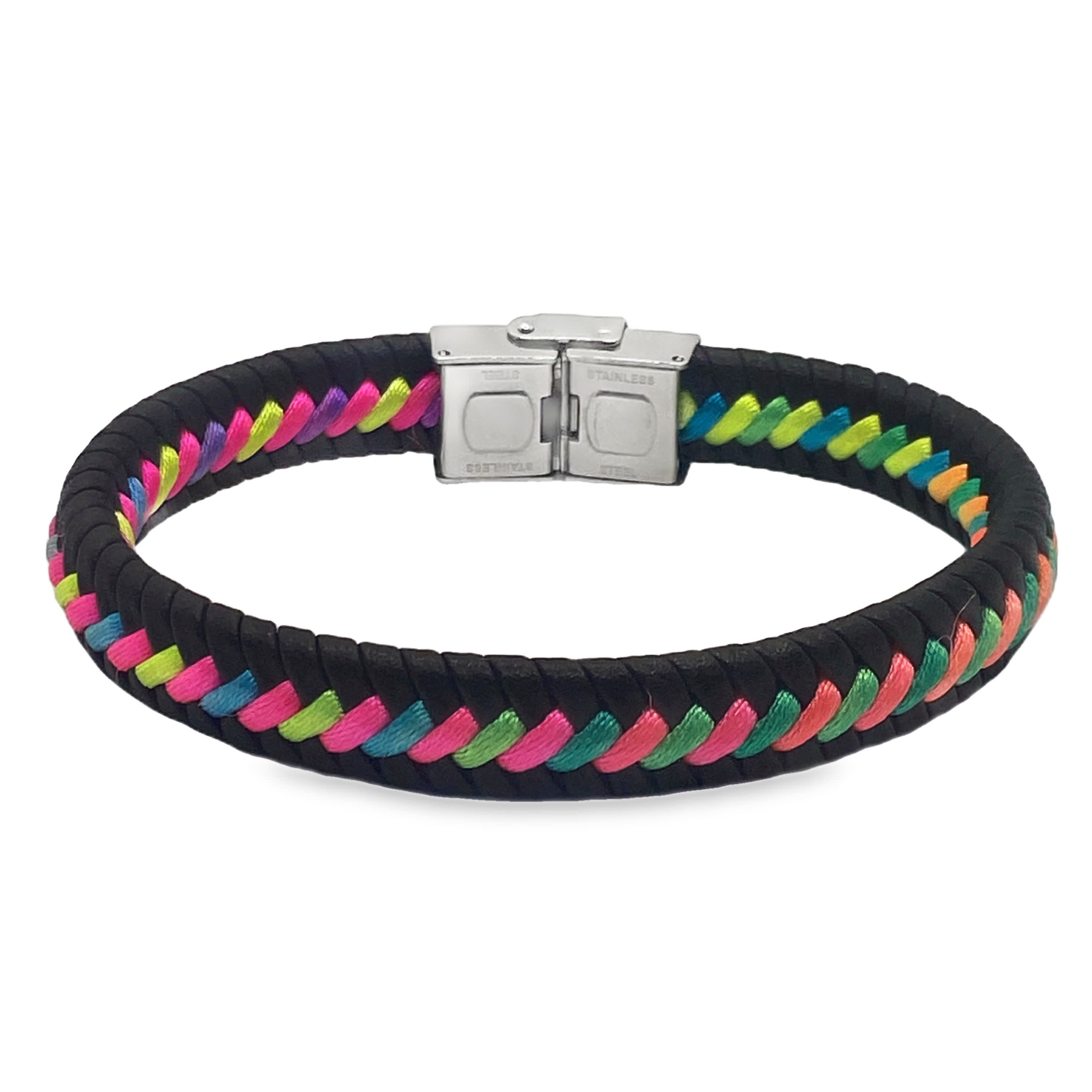 Wielokolorowa pleciona bransoletka łańcuszkowa z zapięciem ze stali nierdzewnej