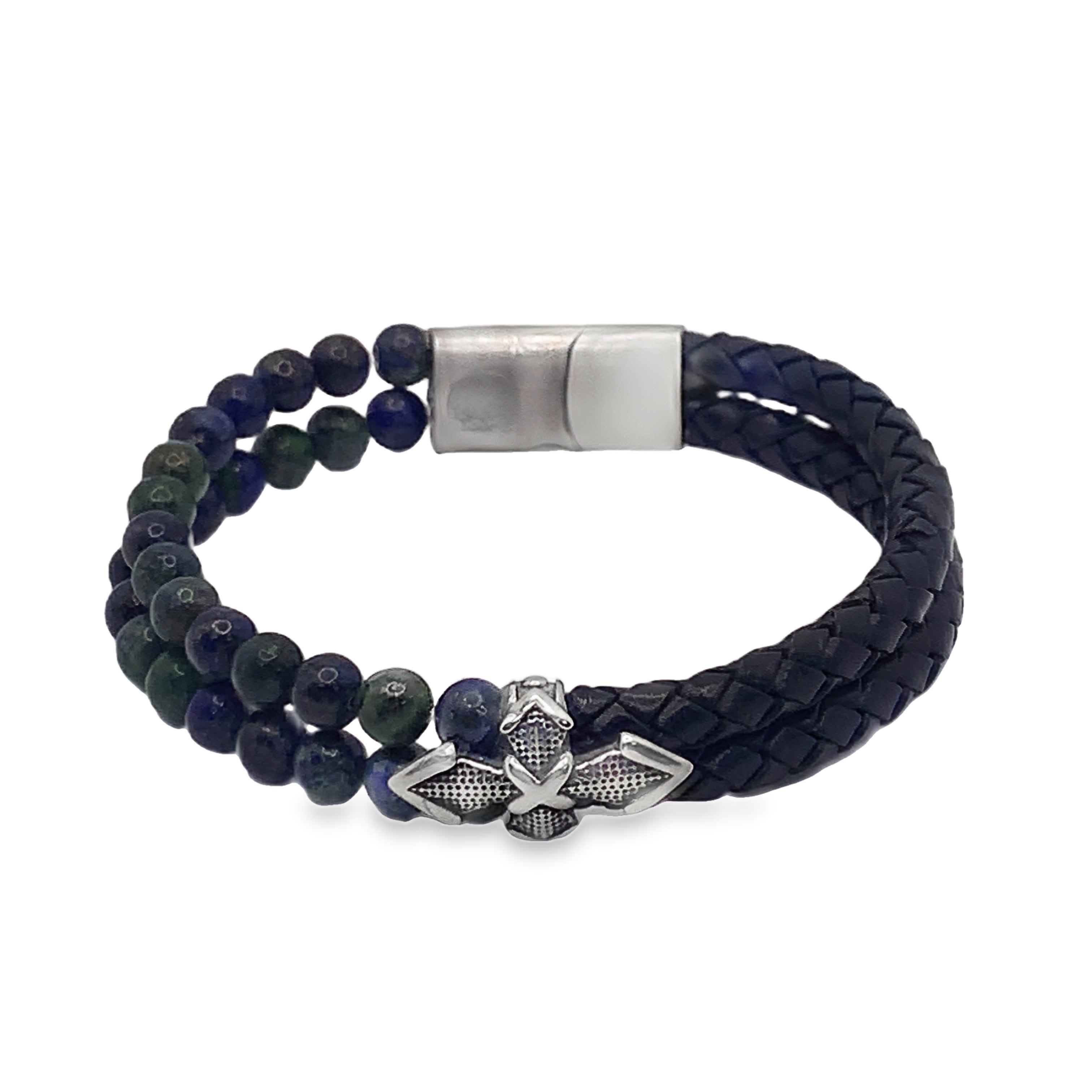 Bransoletka z koralików z plecionym skórzanym paskiem