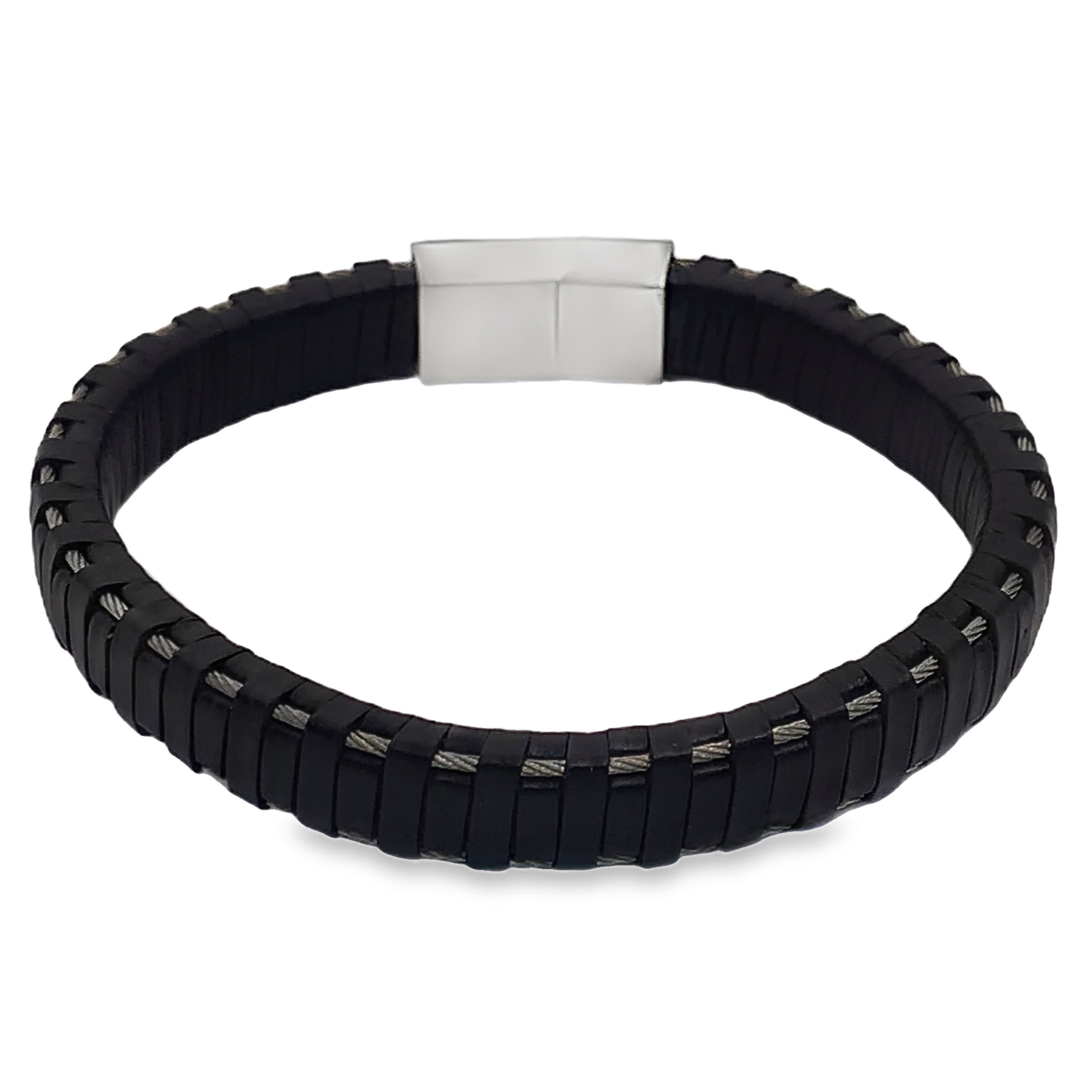 Bransoletka ze skóry plecionej z zapięciem ze stali nierdzewnej