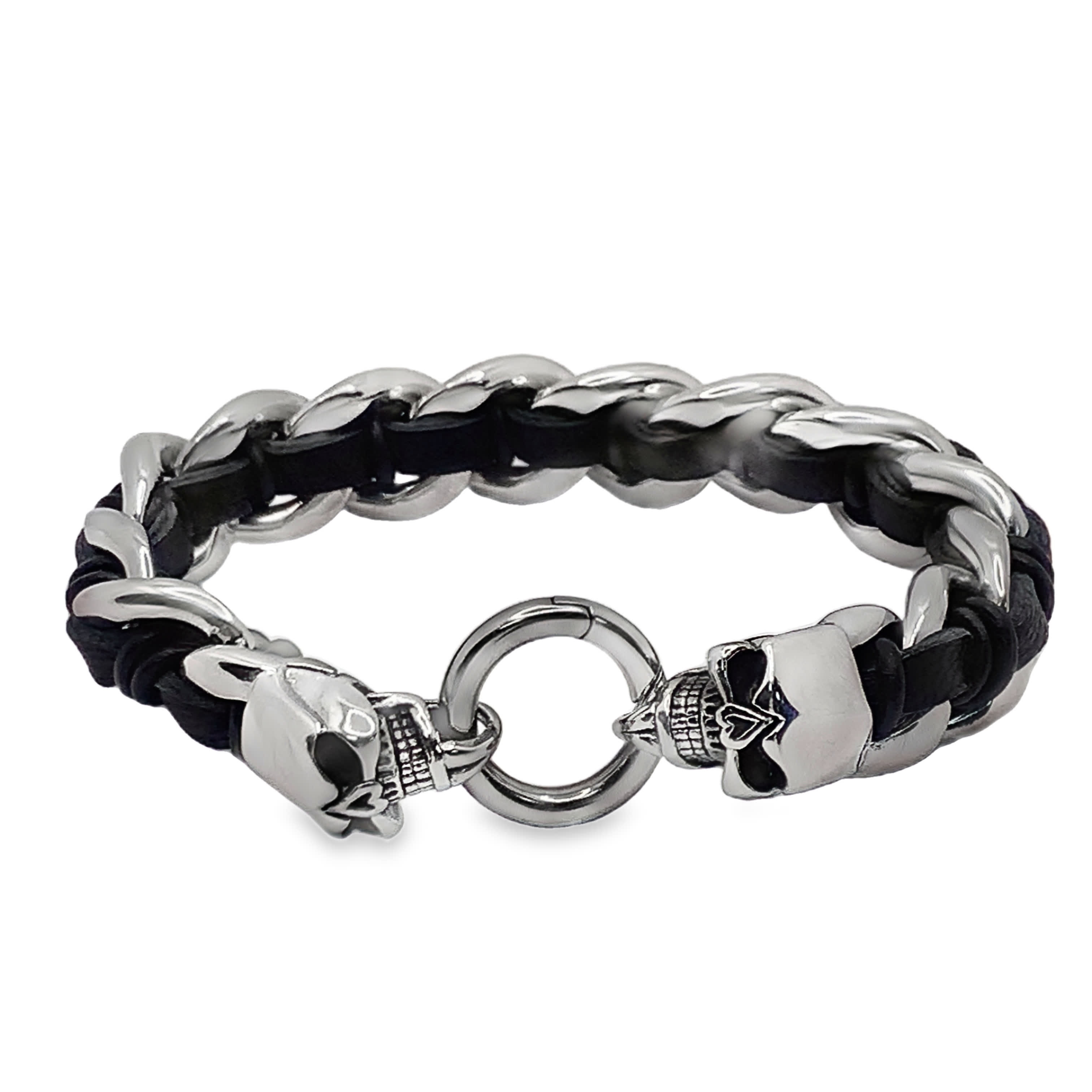 Bransoletka łańcuszkowa ze posrebrzanej stali z detalami czaszki