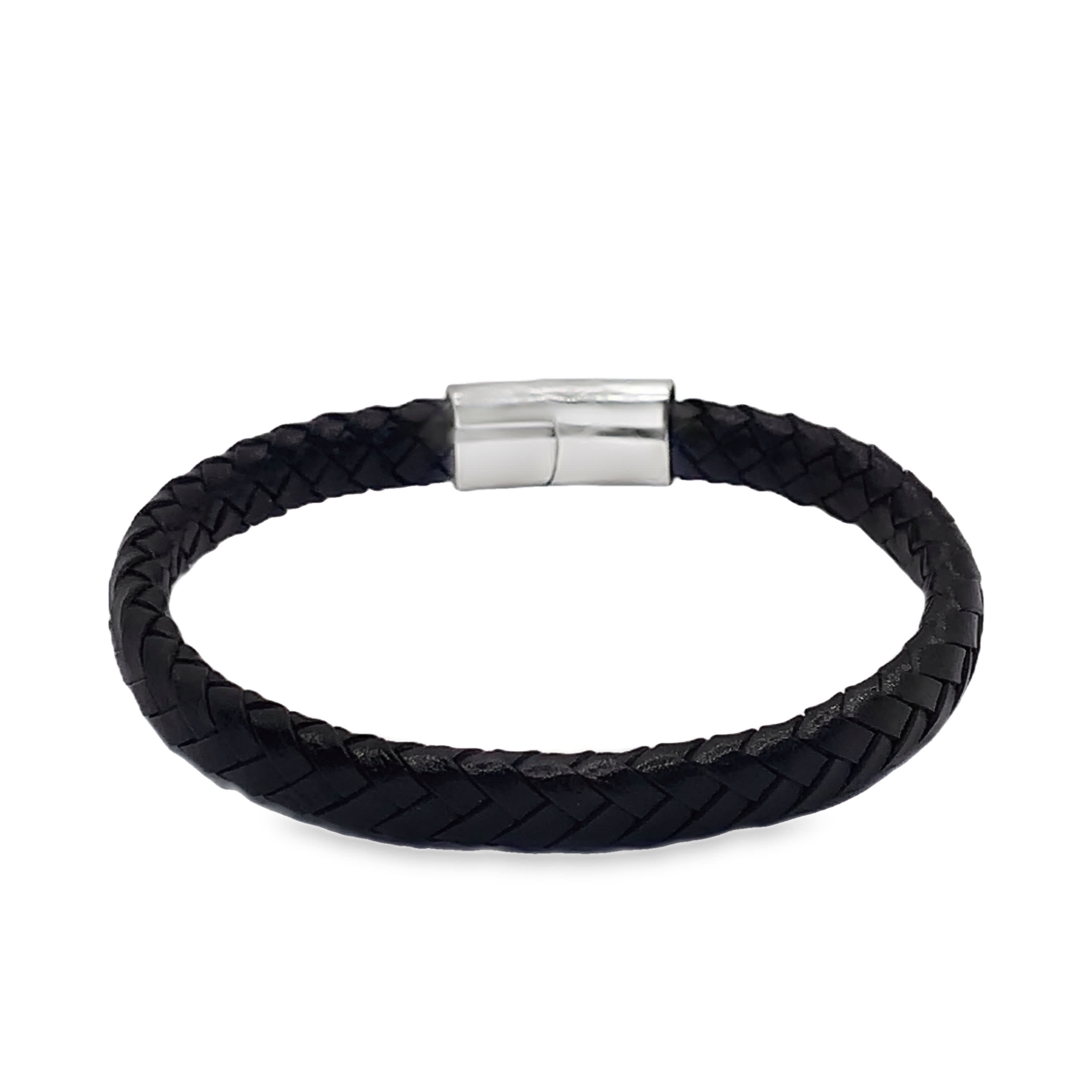 Bransoletka ze skóry plecionej z polerowanym zapięciem