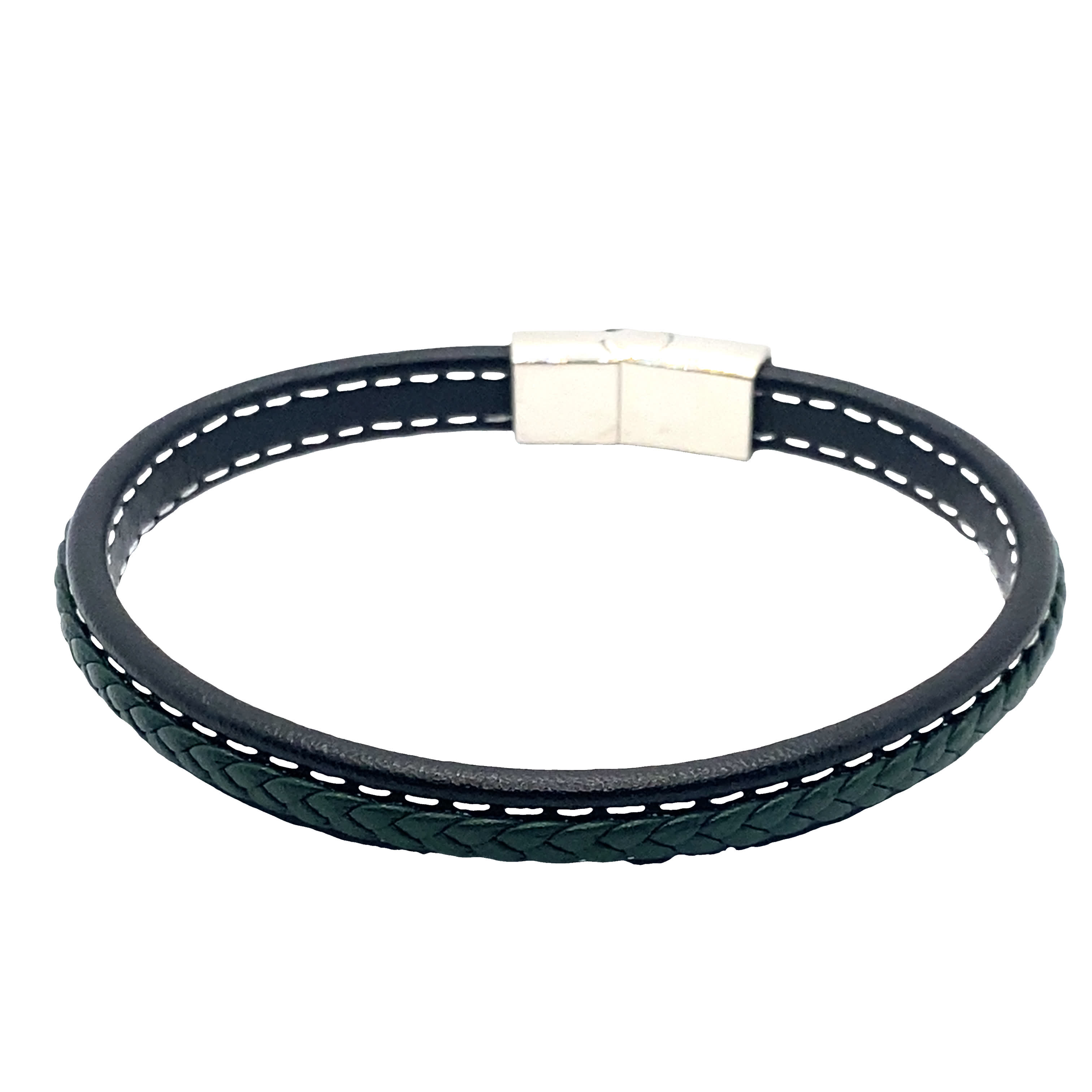 Bransoletka wykonana ręcznie w kolorze czarnym i ciemnozielonym, tkana, bez metalu