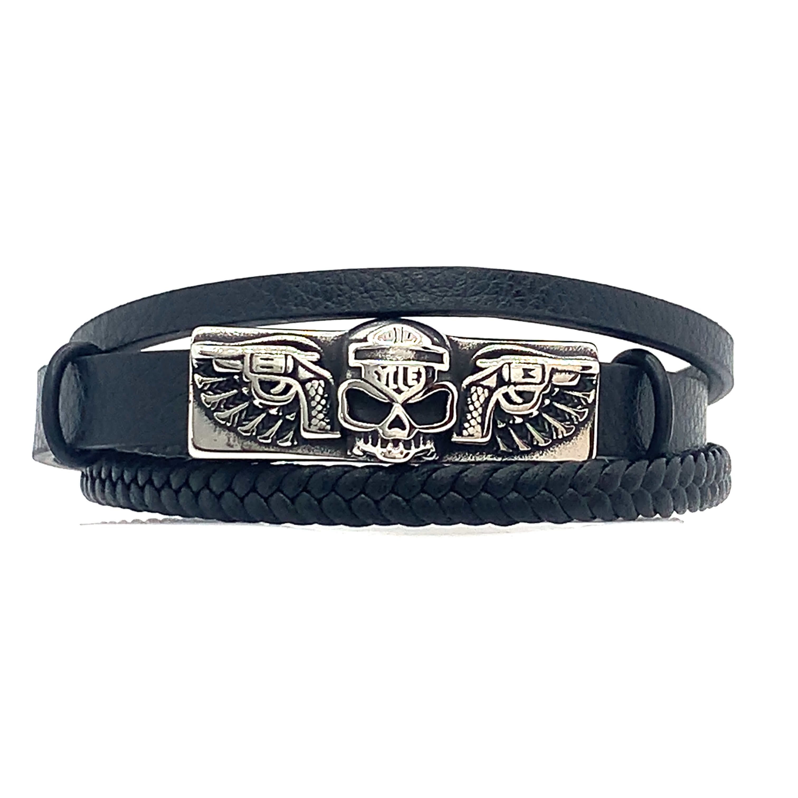 Bransoletka bez metalu z czaszką i pistoletem