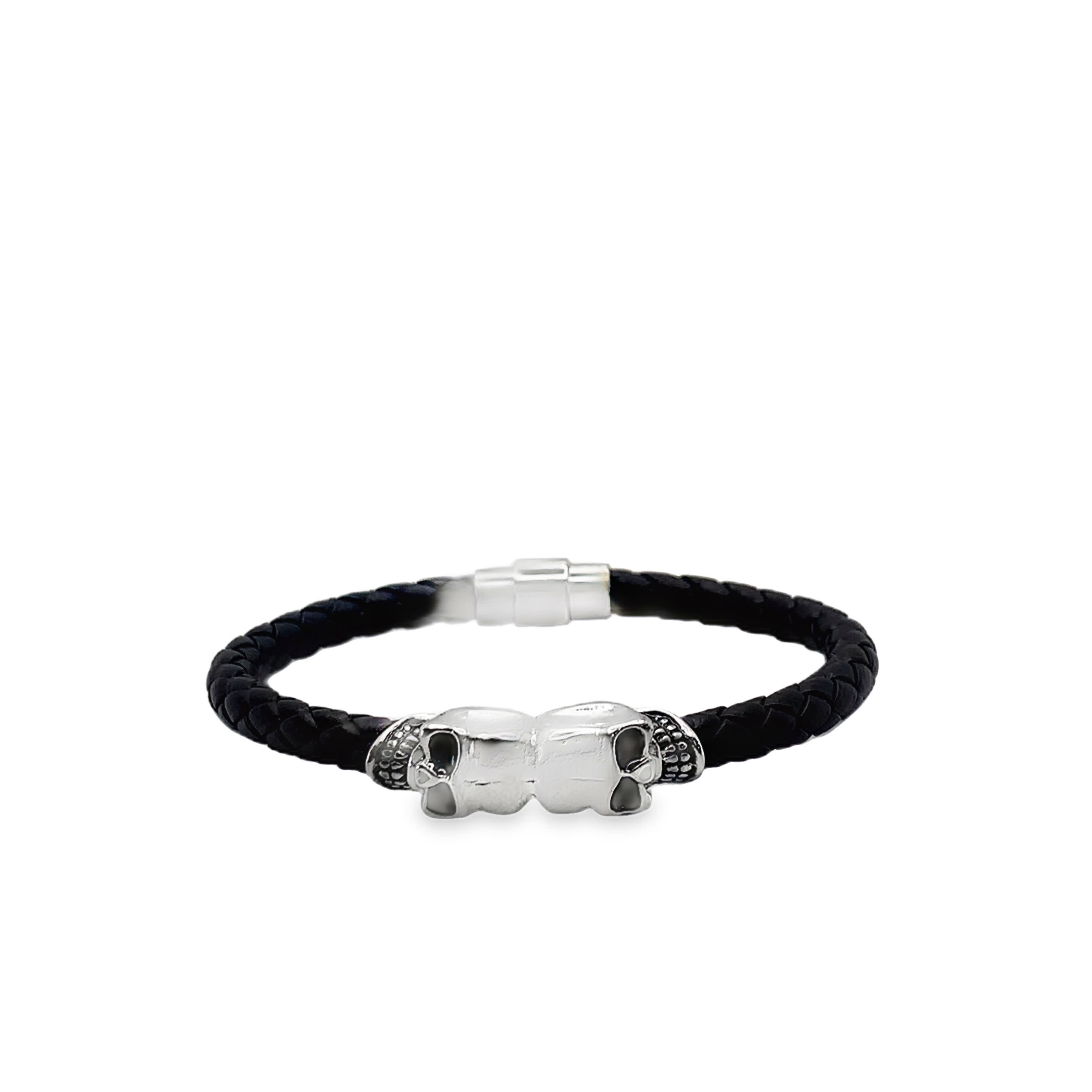 Metalowa bransoletka łańcuszkowa z motywem czaszki i akcentami