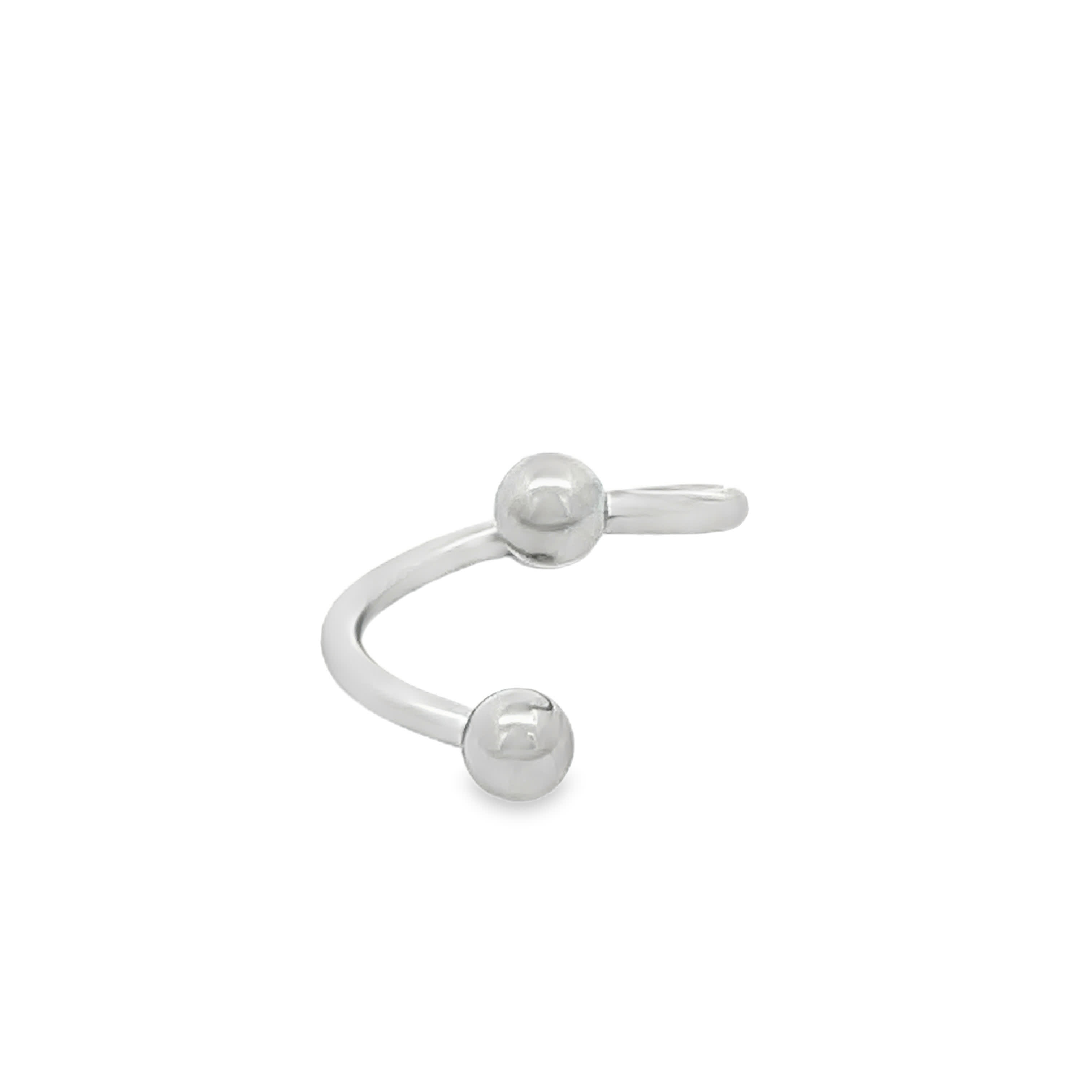 Polished White Gold Circular Spiral Twister Barbell with Dual Spherical Ends